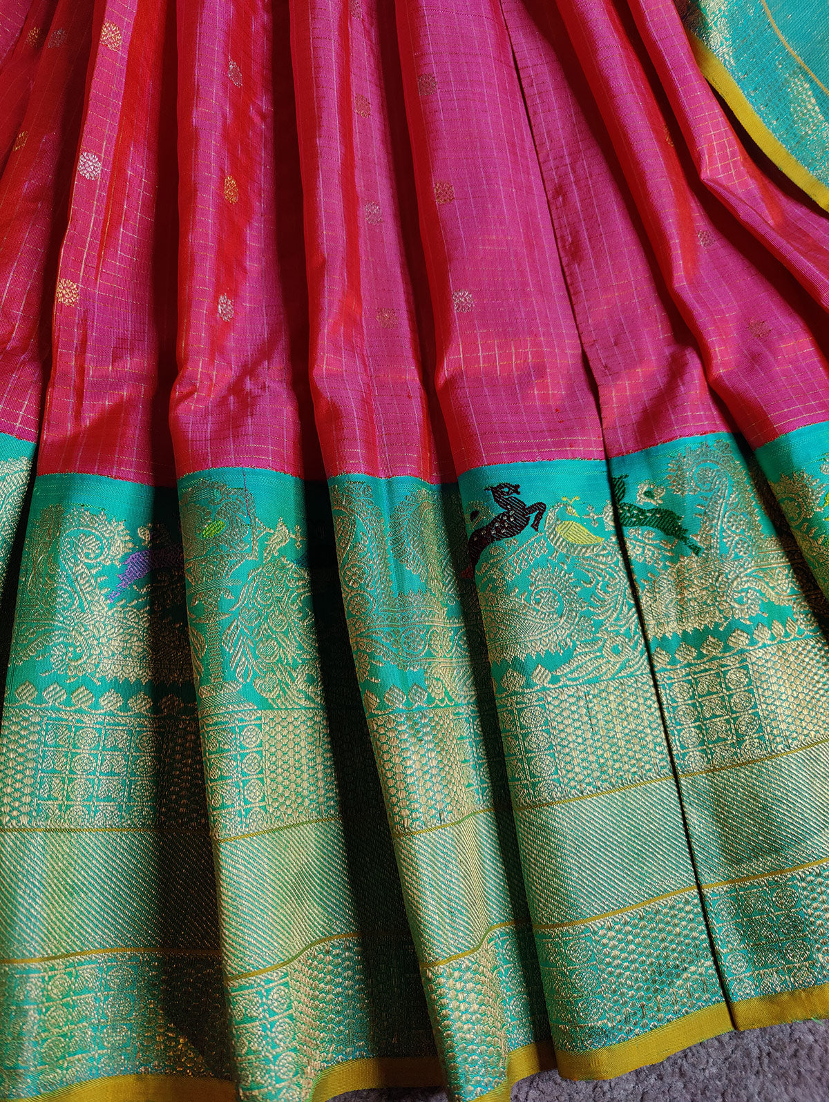 PEACH SILK PURE HANDLOOM GADWAL SAREE