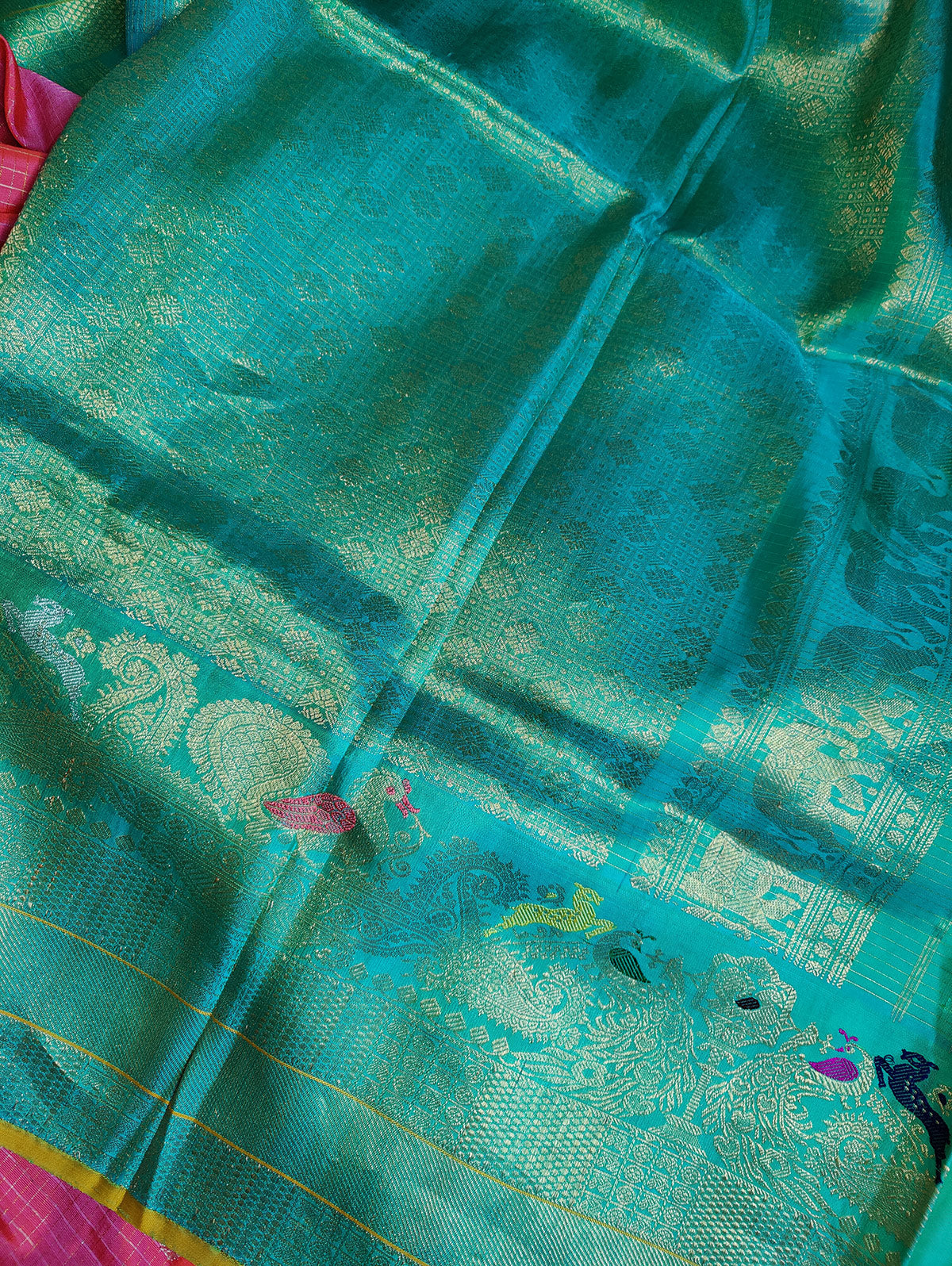 PEACH SILK PURE HANDLOOM GADWAL SAREE
