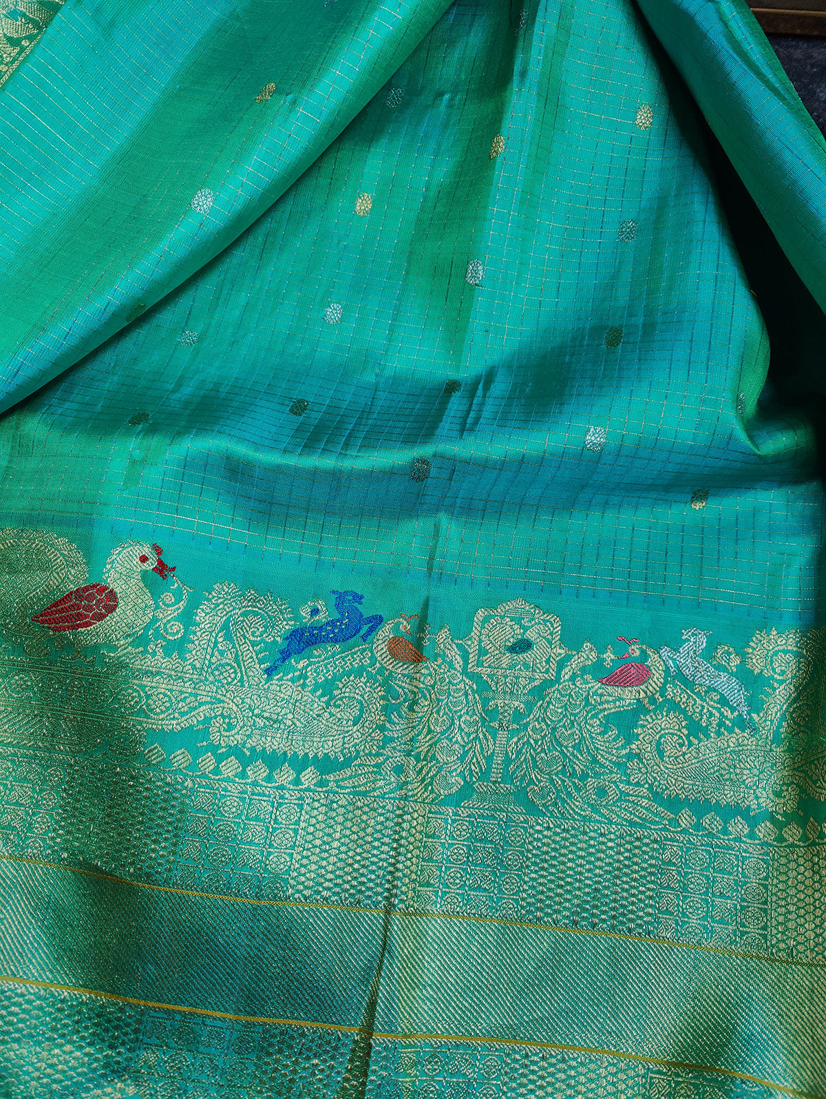 PEACH SILK PURE HANDLOOM GADWAL SAREE