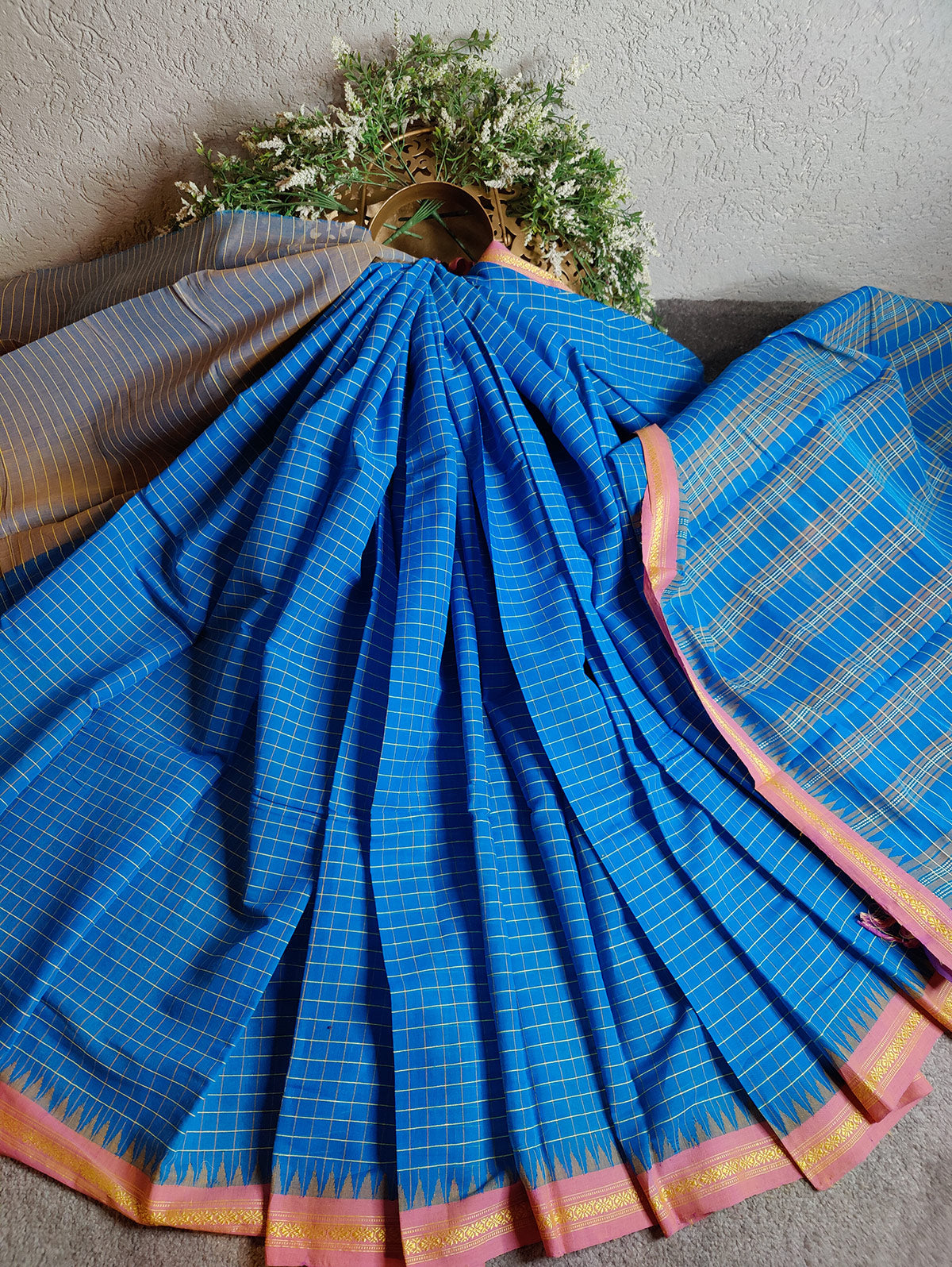 TEAL BLUE PURE HANDLOOM PONDRU KHADI SAREE