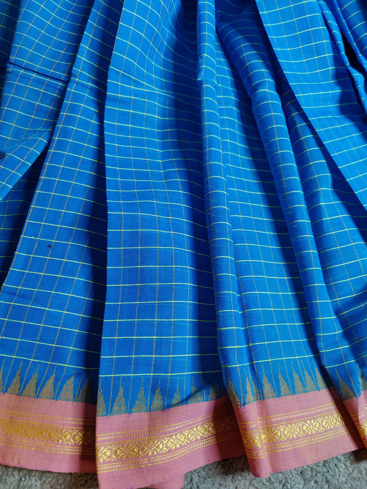 TEAL BLUE PURE HANDLOOM PONDRU KHADI SAREE