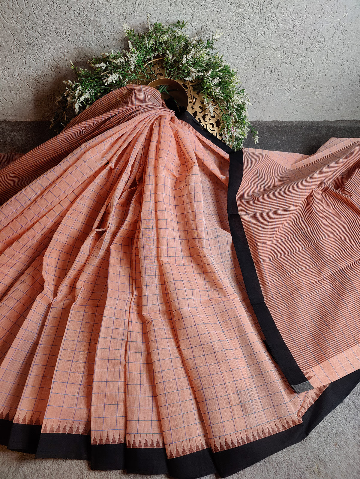 PEACH PURE HANDLOOM PONDRU KHADI SAREE