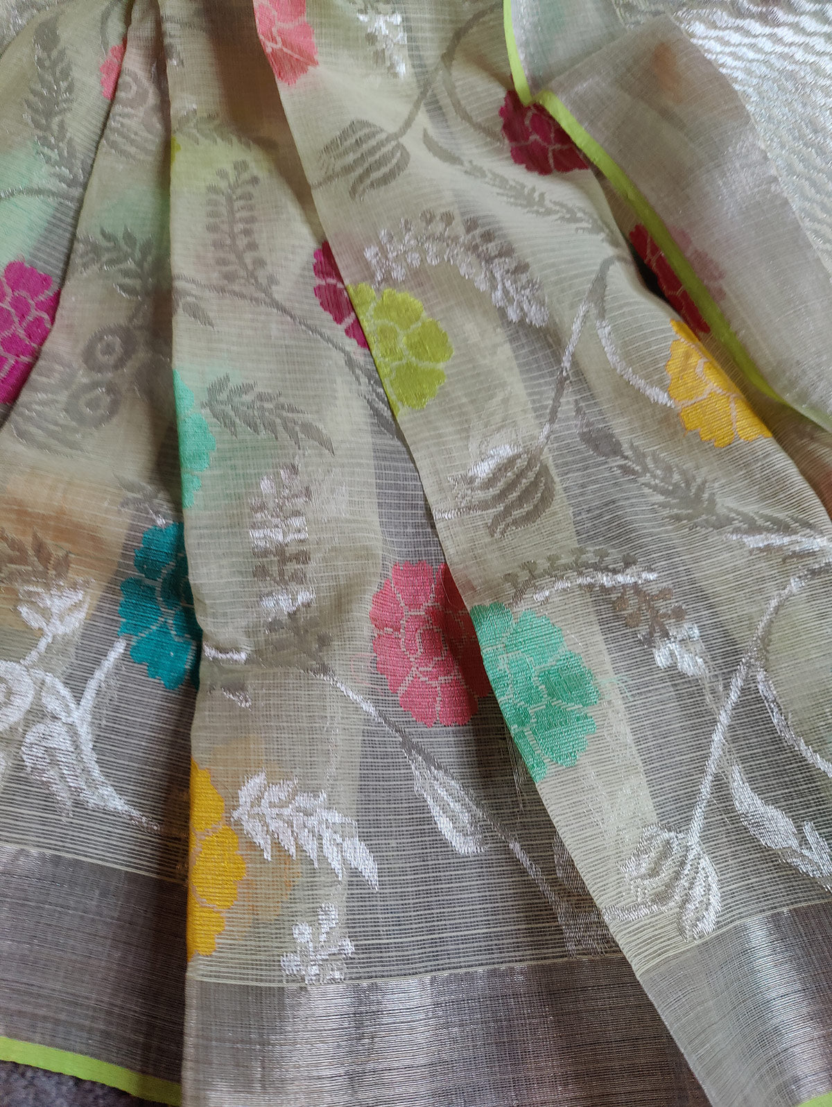 NEON GREEN PURE HANDLOOM KOTA DORIYA REAL ZARI SAREE