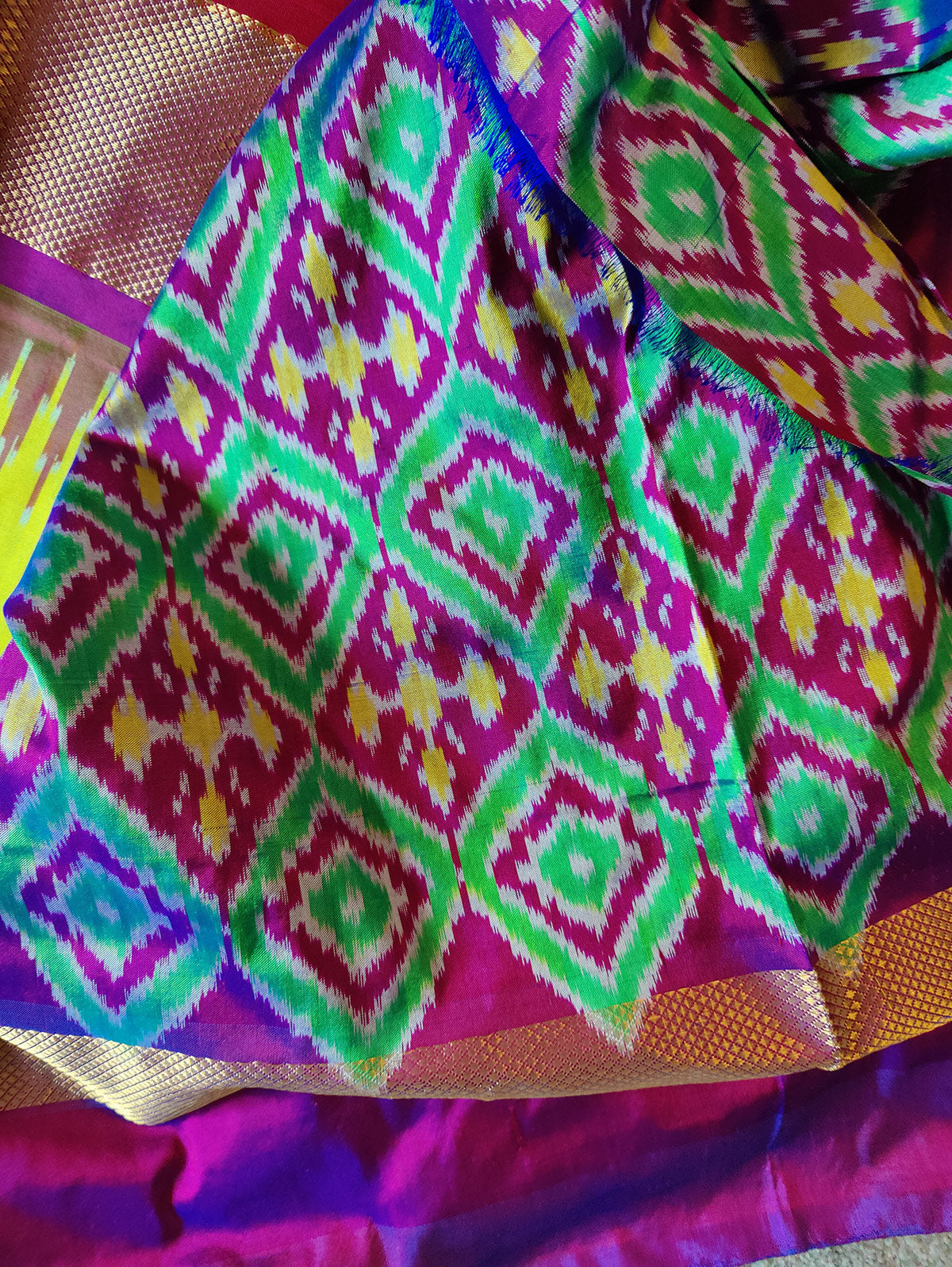 PARROT GREEN SILK PURE HANDLOOM IKKAT SAREE