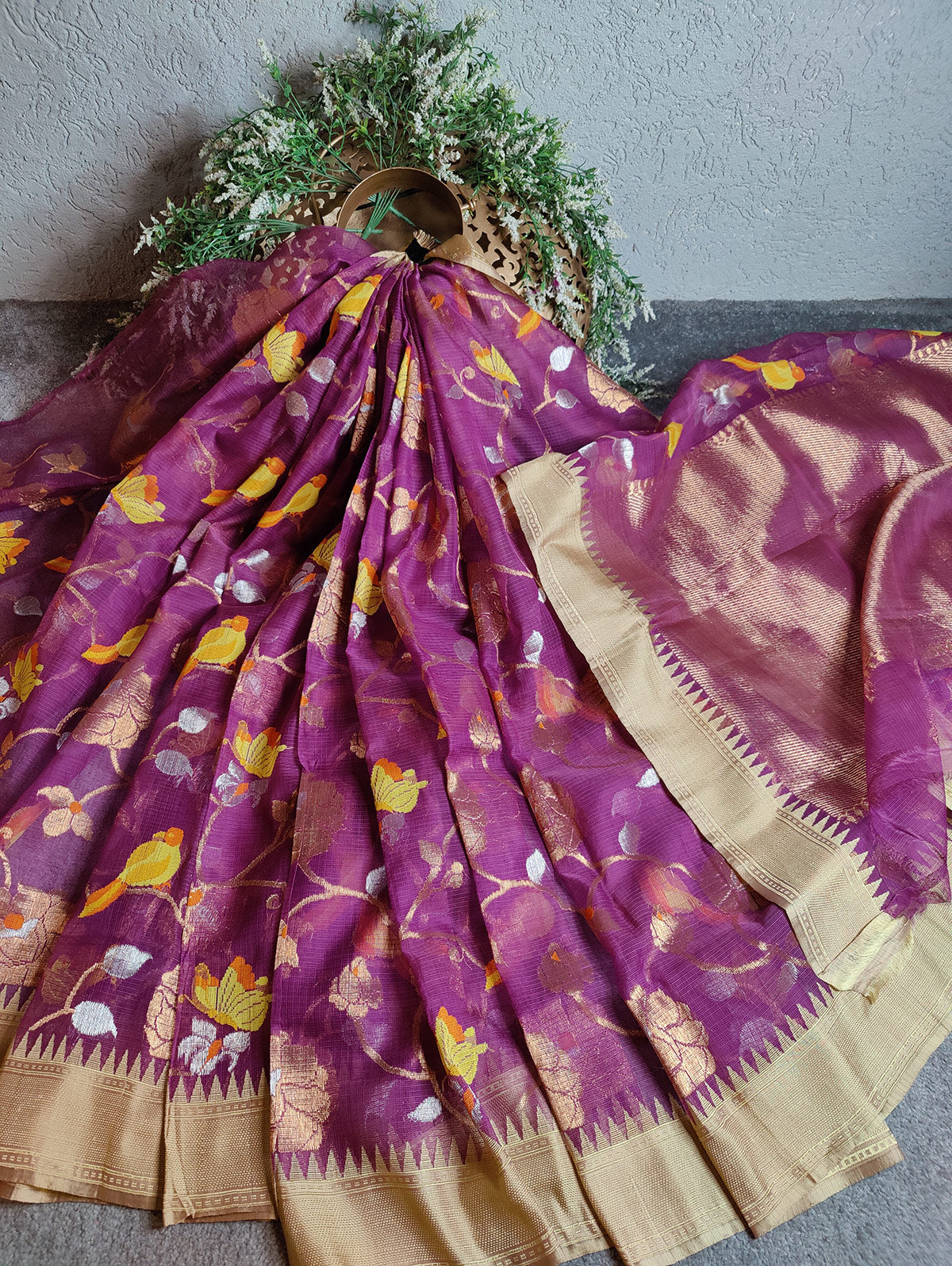 WINE PURE HANDLOOM KOTA DORIYA REAL JARI SAREE