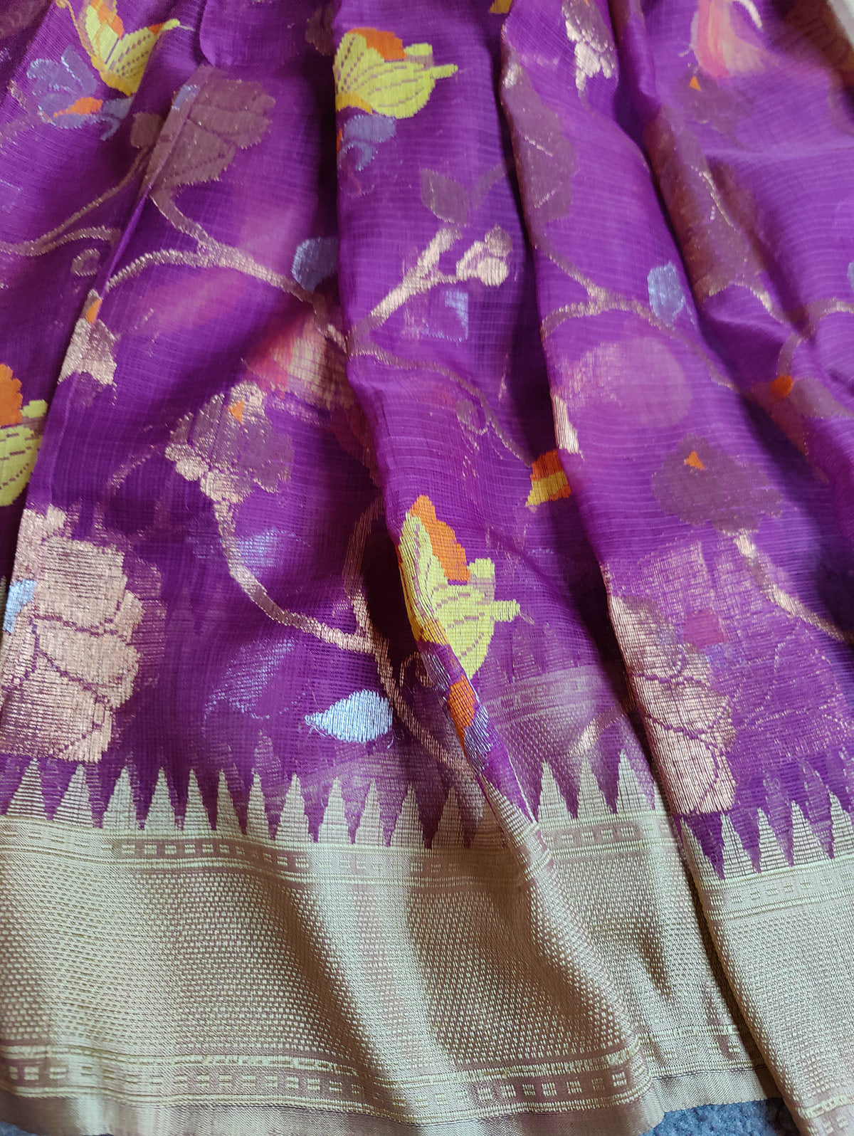 WINE PURE HANDLOOM KOTA DORIYA REAL JARI SAREE