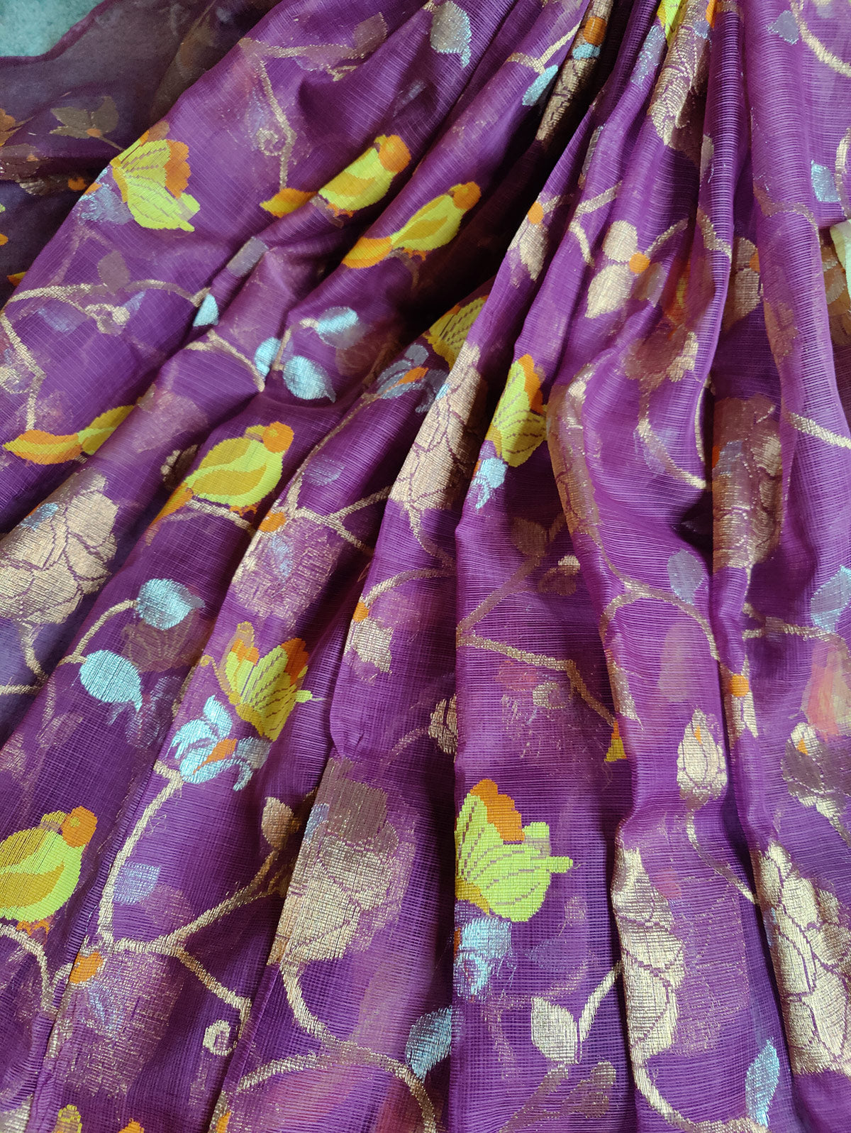 WINE PURE HANDLOOM KOTA DORIYA REAL JARI SAREE