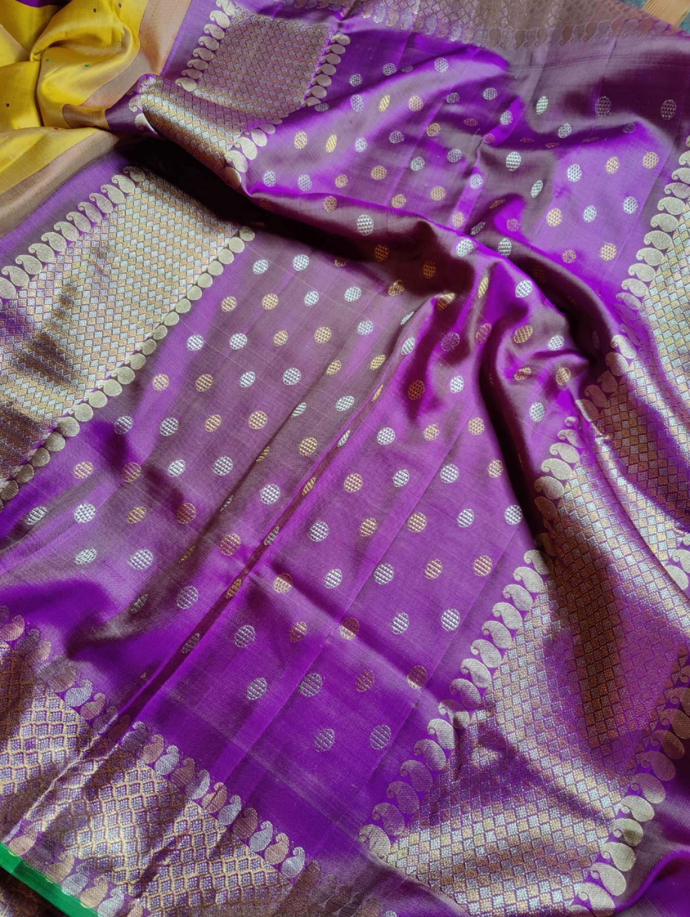 YELLOW TWILL SILK PURE HANDLOOM GADWAL SAREE