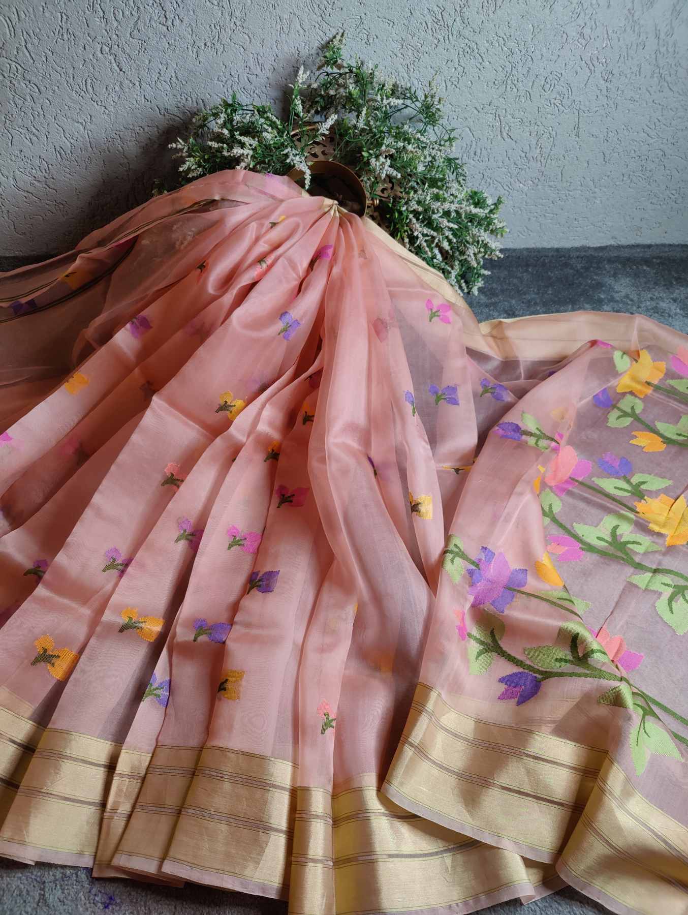 PASTLE PINK KORA PURE HANDLOOM BANARASI SAREE
