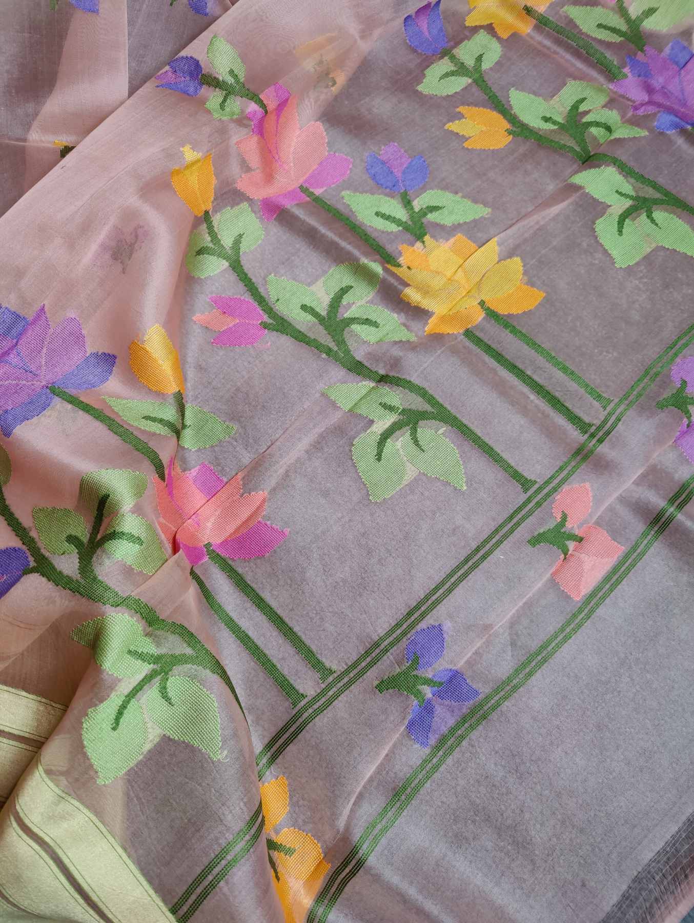 PASTLE PINK KORA PURE HANDLOOM BANARASI SAREE