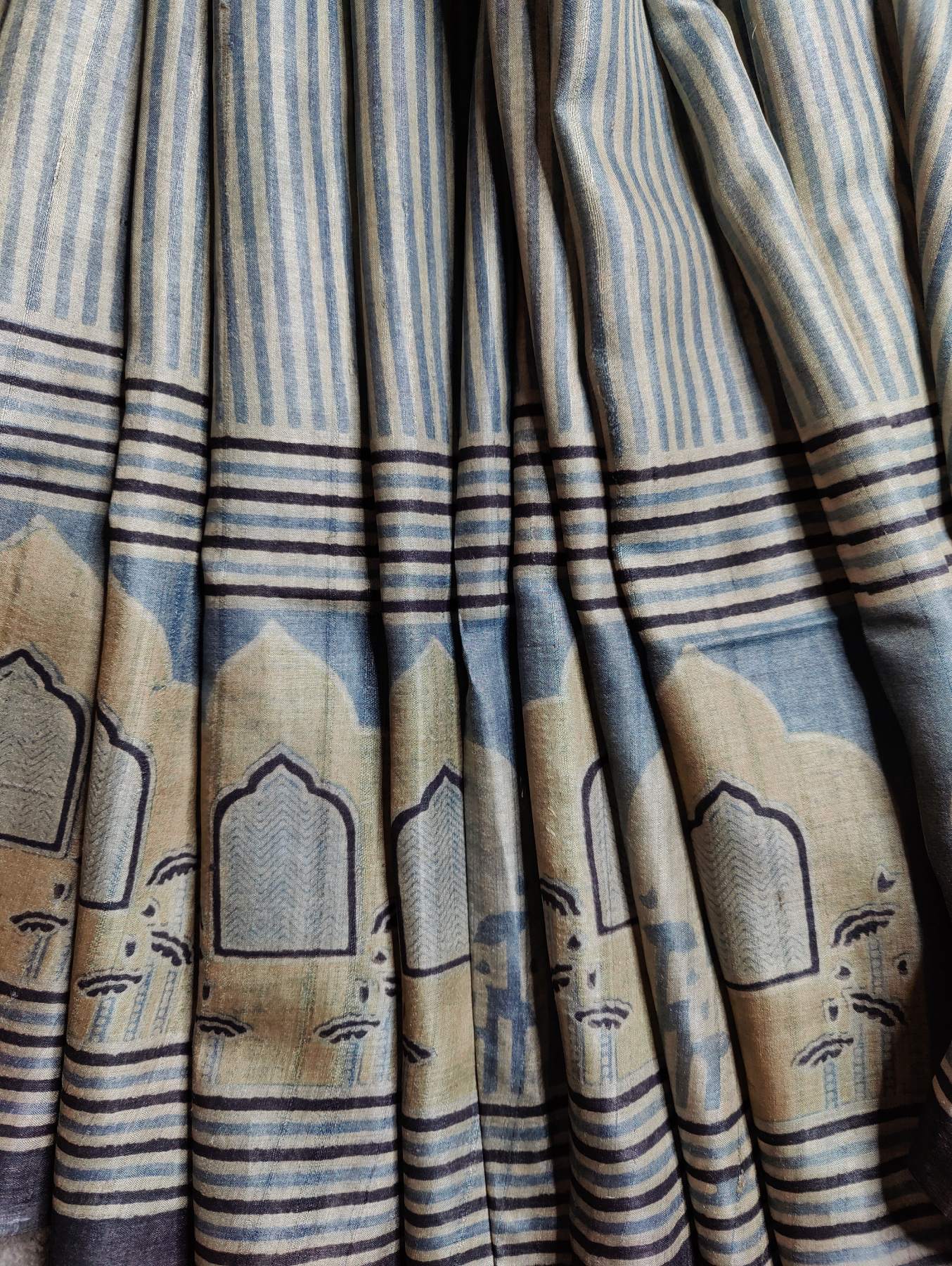 LIGHT BLUE TUSSAR SILK PURE HANDLOOM ORGANIC DYE HANDBLOCK PRINT SAREE