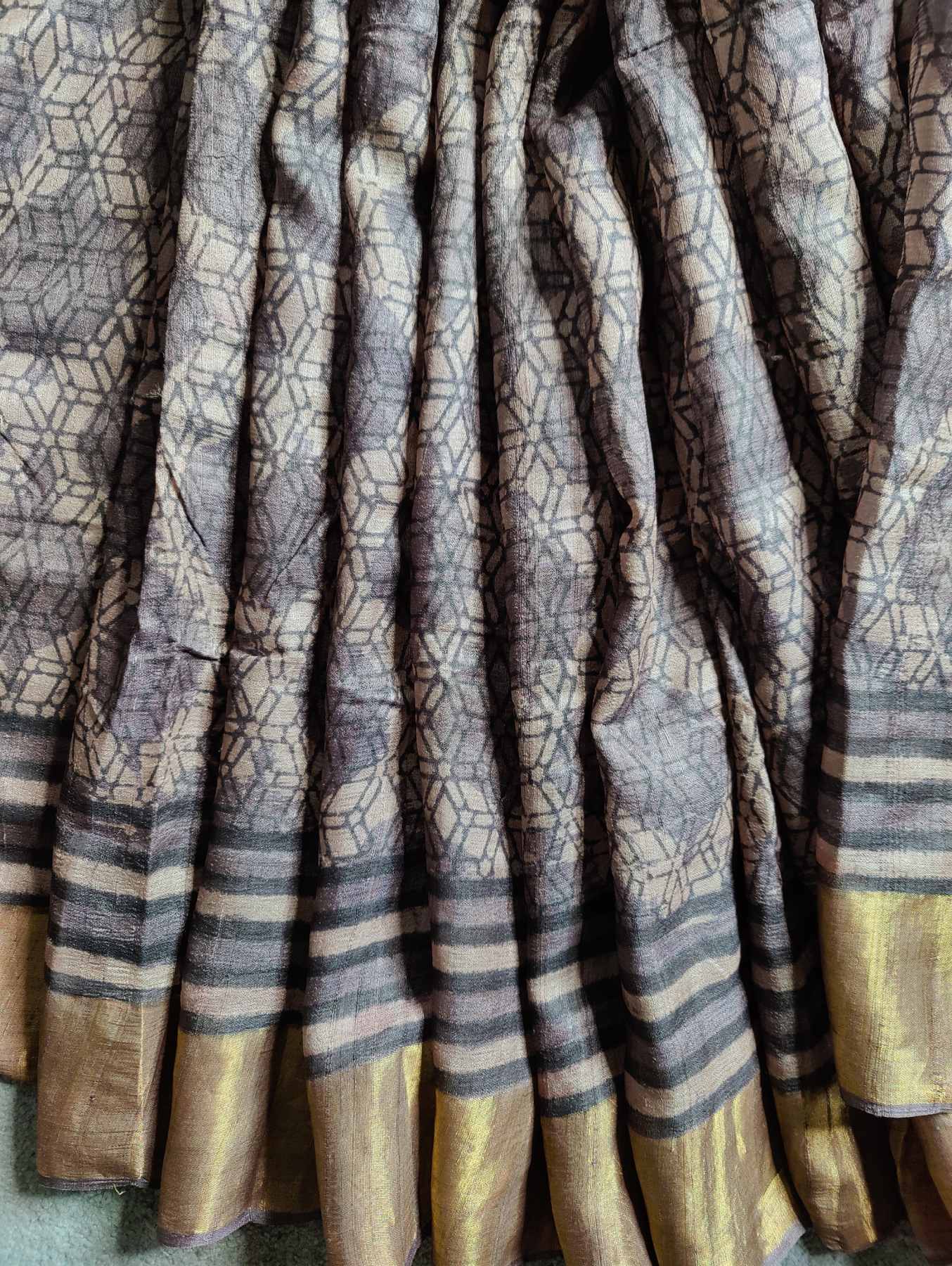 EARTHY TONE TUSSAR SILK PURE HANDLOOM ORGANIC DYE HANDBLOCK PRINT SAREE