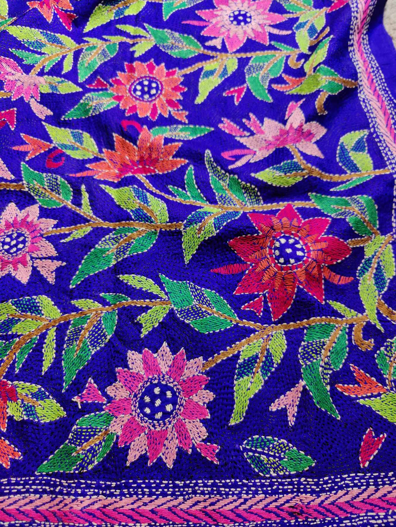 ROYAL BLUE TUSSAR PURE HANDLOOM KANTHA DUPATTA