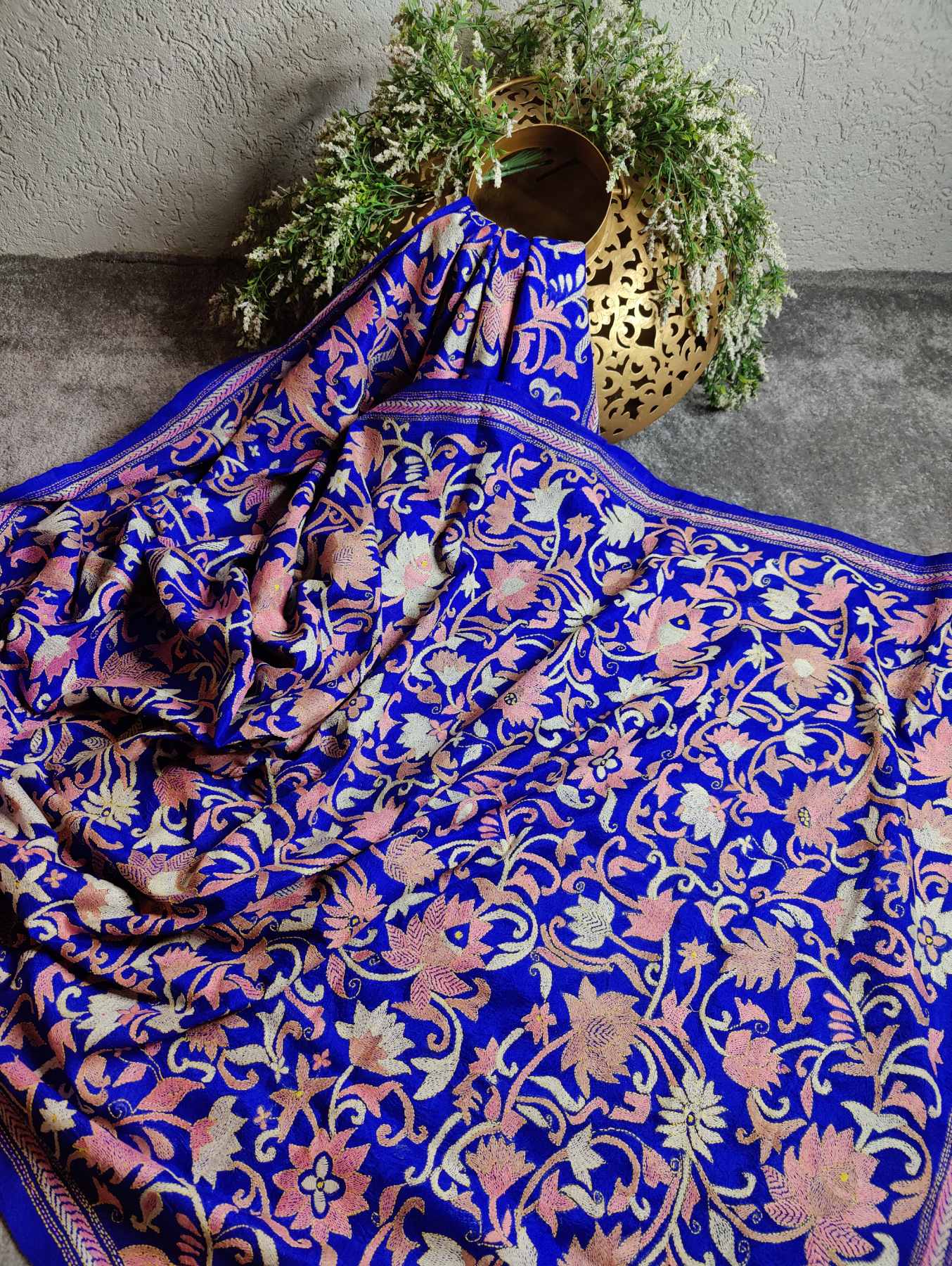 ROYAL BLUE TUSSAR PURE HANDLOOM KANTHA DUPATTA