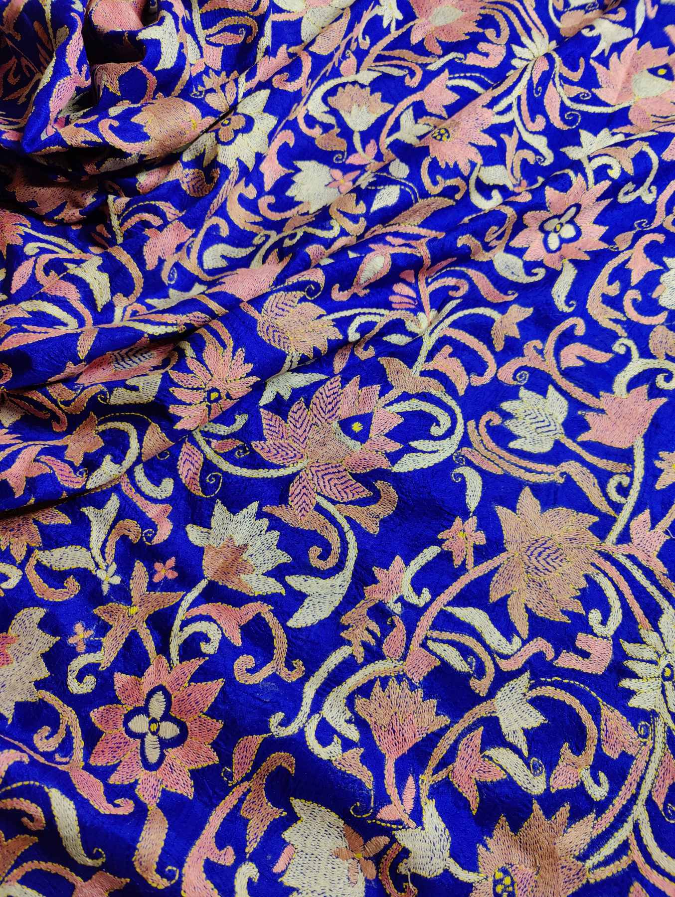 ROYAL BLUE TUSSAR PURE HANDLOOM KANTHA DUPATTA