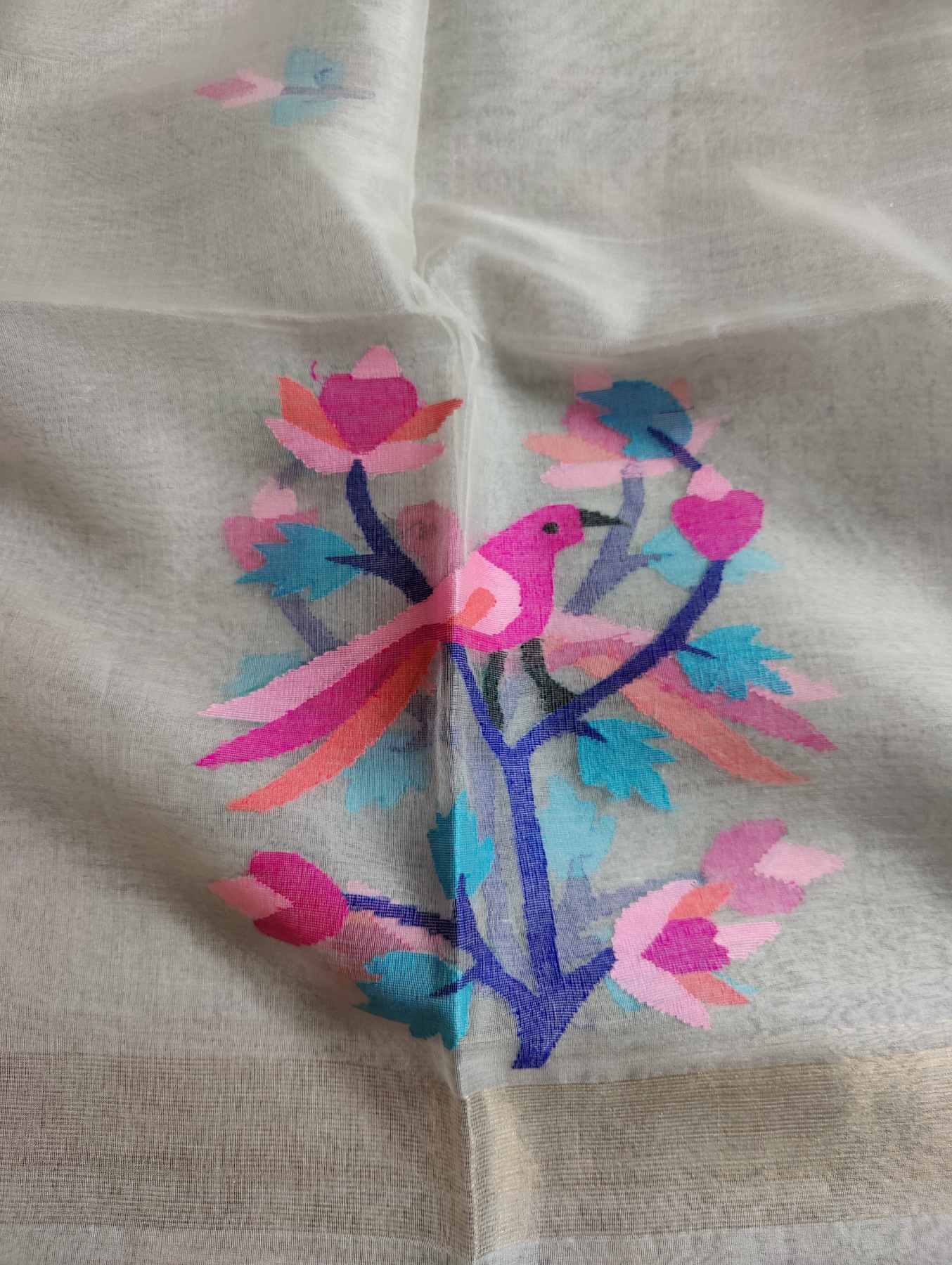 PEARL WHITE PURE HANDLOOM MUSLIN JAMDANI DUPATTA