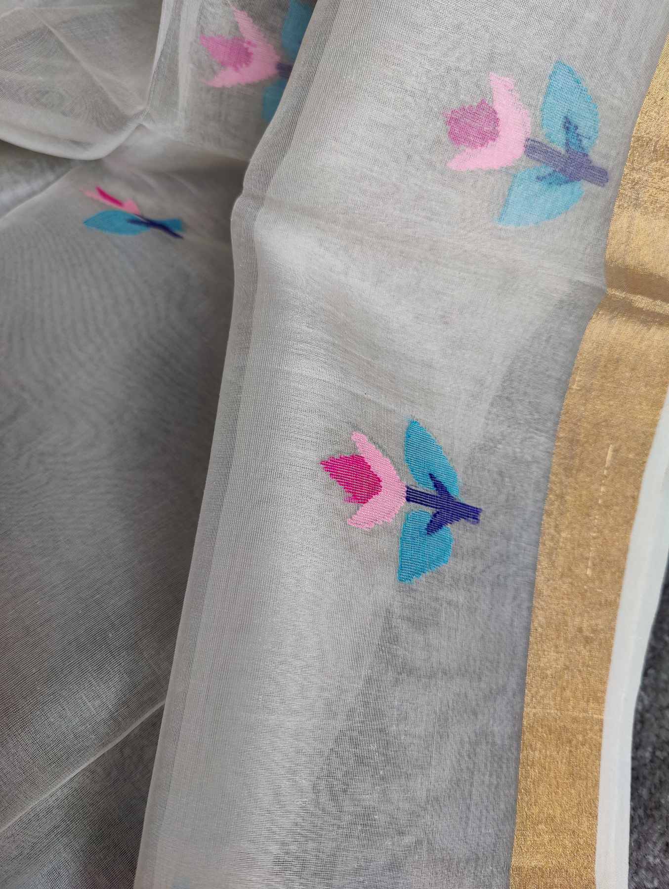 PEARL WHITE PURE HANDLOOM MUSLIN JAMDANI DUPATTA
