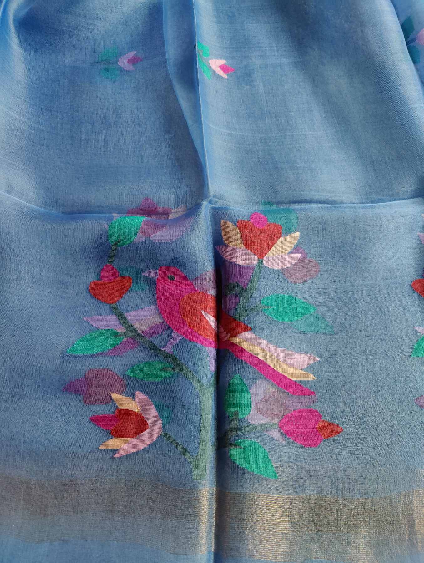 BLUE PURE HANDLOOM MUSLIN JAMDANI DUPATTA