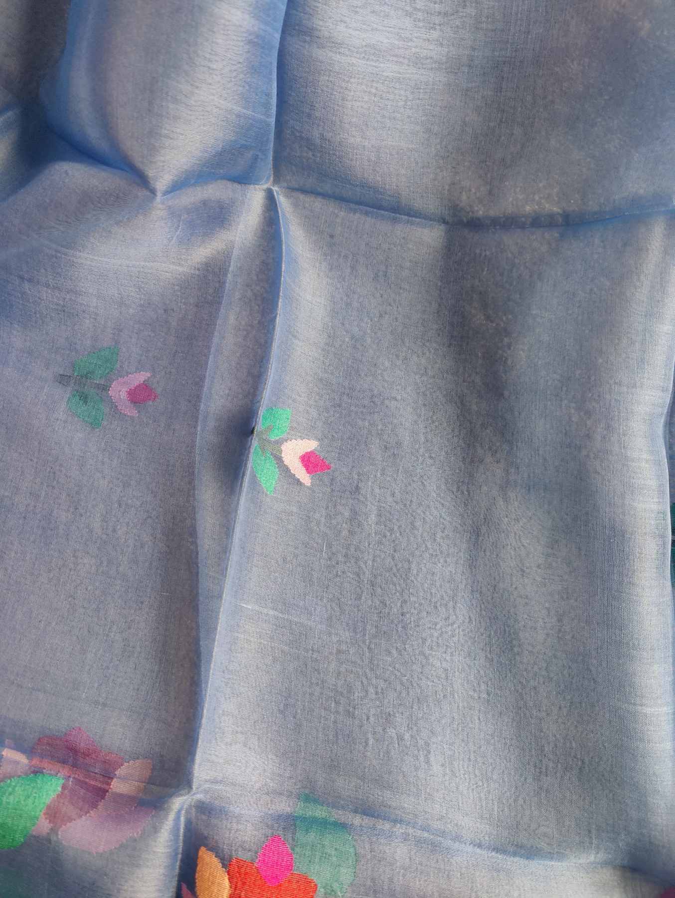 BLUE PURE HANDLOOM MUSLIN JAMDANI DUPATTA