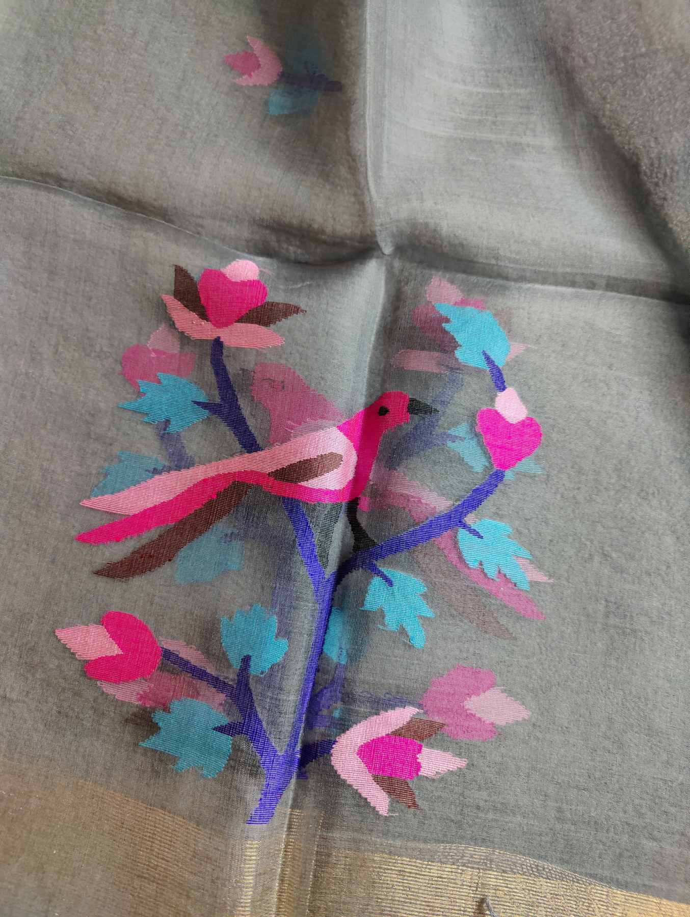 GREY PURE HANDLOOM MUSLIN JAMDANI DUPATTA