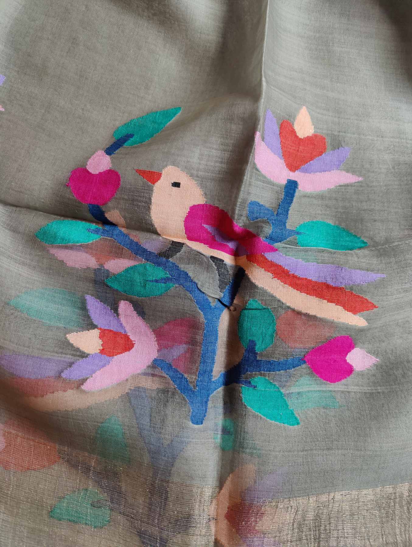 LIGHT GREY PURE HANDLOOM MUSLIN JAMDANI DUPATTA