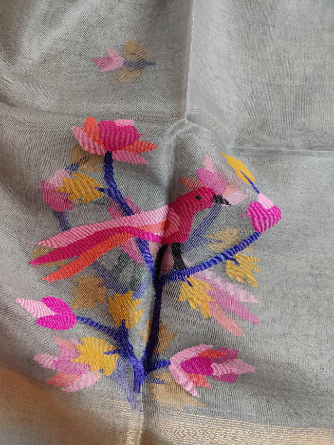 LIGHT GREY PURE HANDLOOM MUSLIN JAMDANI DUPATTA