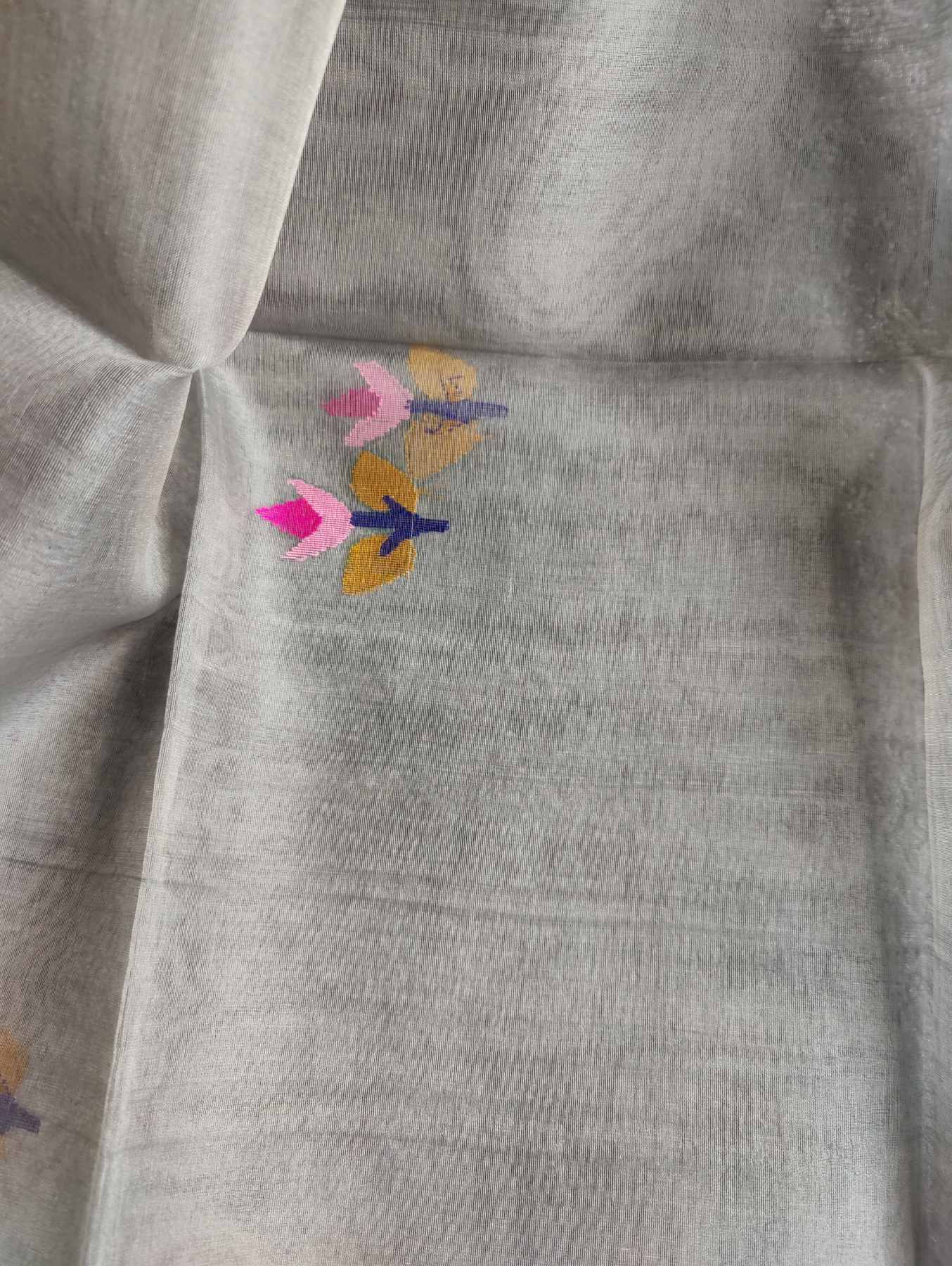 LIGHT GREY PURE HANDLOOM MUSLIN JAMDANI DUPATTA