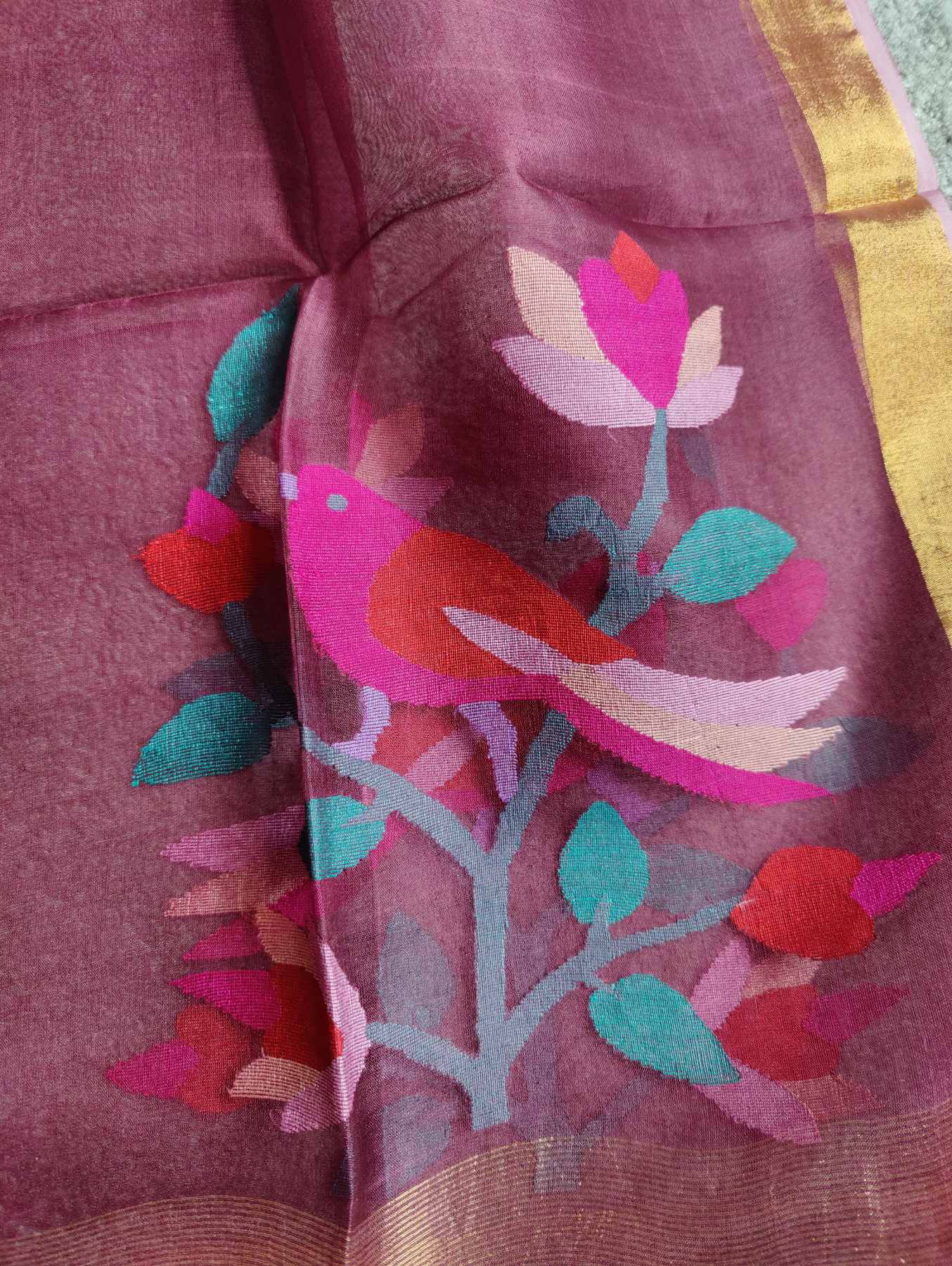 BEETROOT PURE HANDLOOM MUSLIN JAMDANI DUPATTA