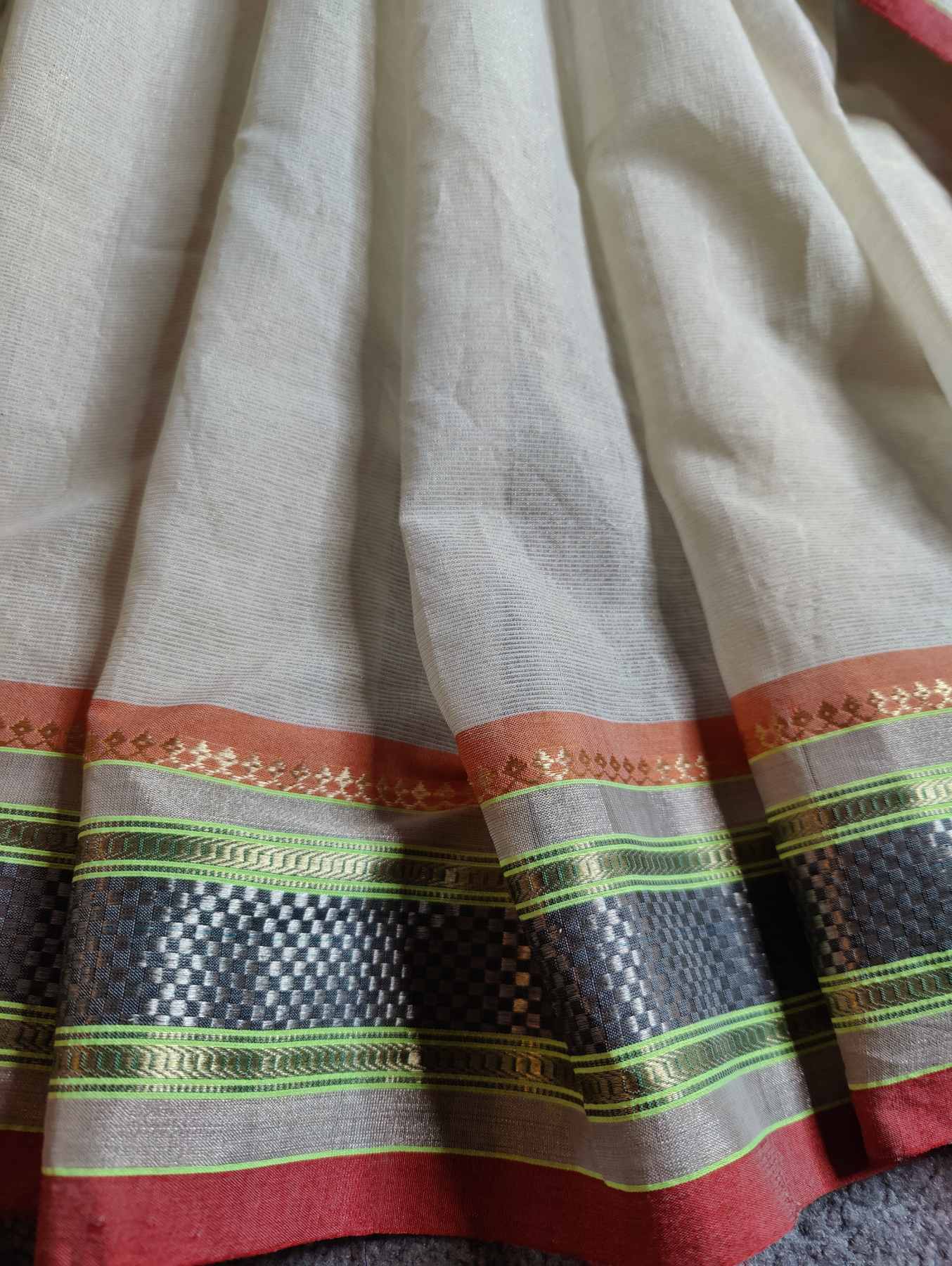 OFF WHITE COTTON TISSUE PURE HANDLOOM PAITHANI SAREE