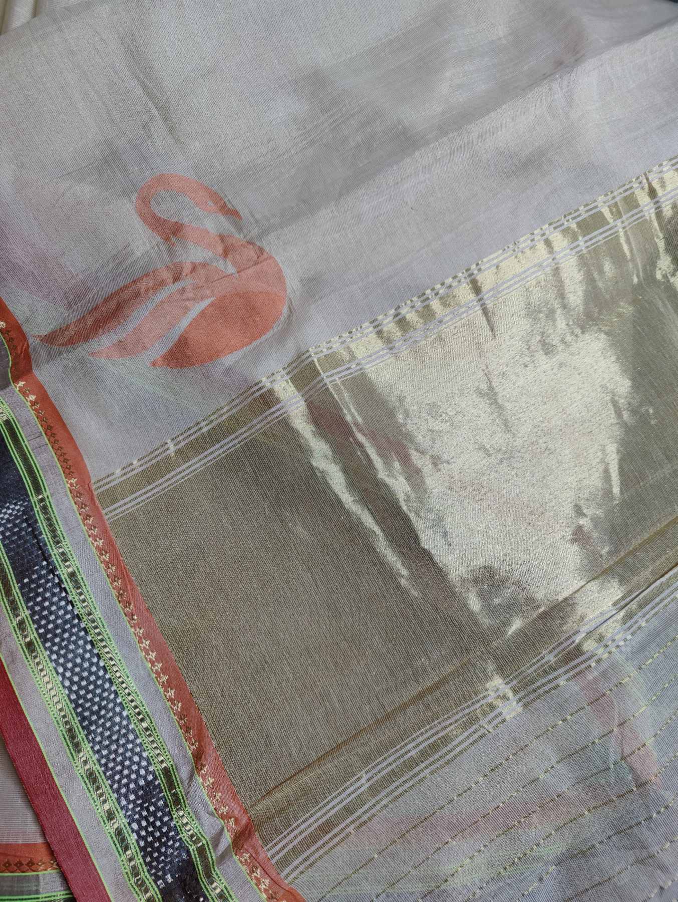 OFF WHITE COTTON TISSUE PURE HANDLOOM PAITHANI SAREE