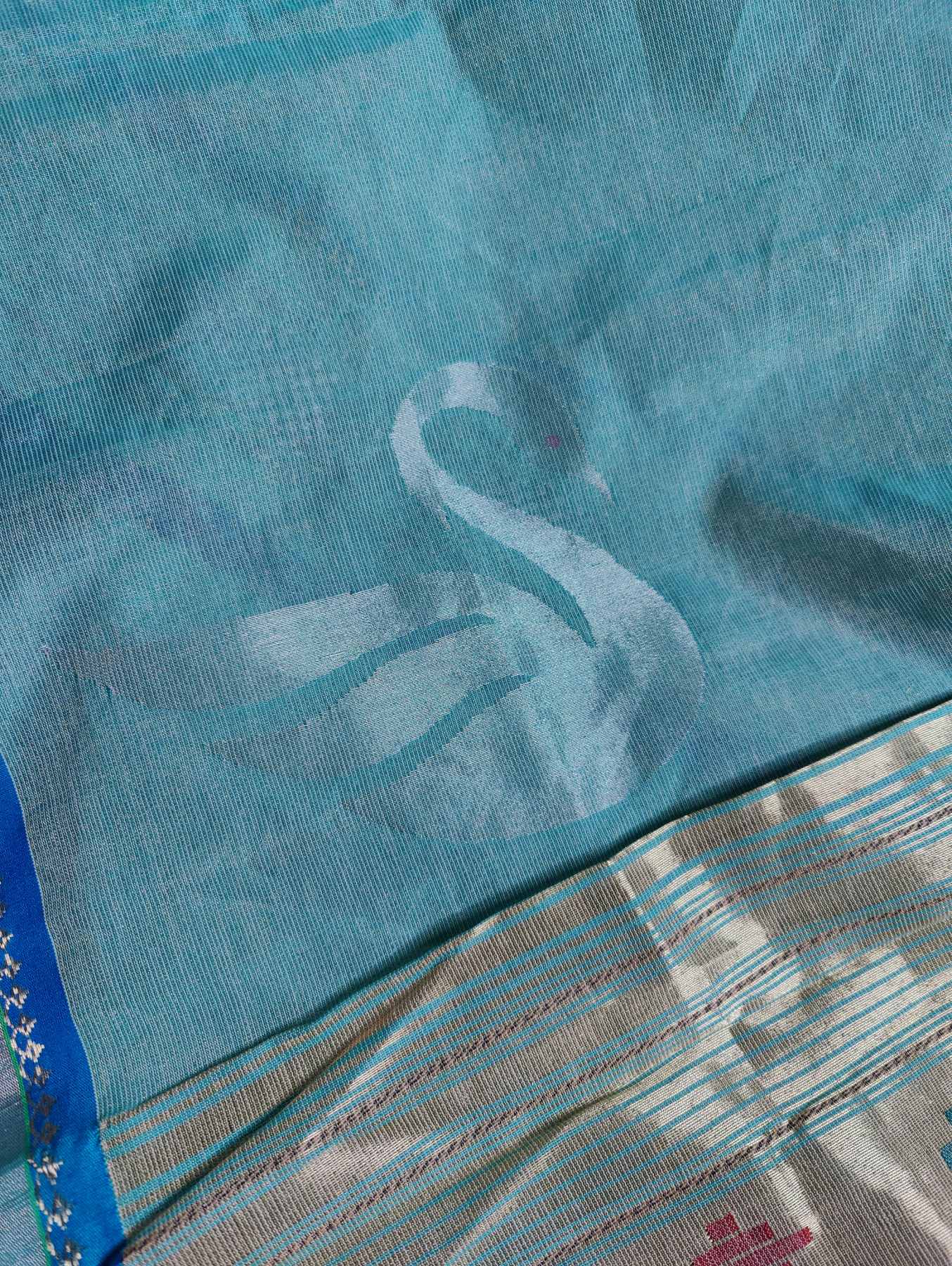AQUA BLUE COTTON TISSUE PURE HANDLOOM PAITHANI SAREE