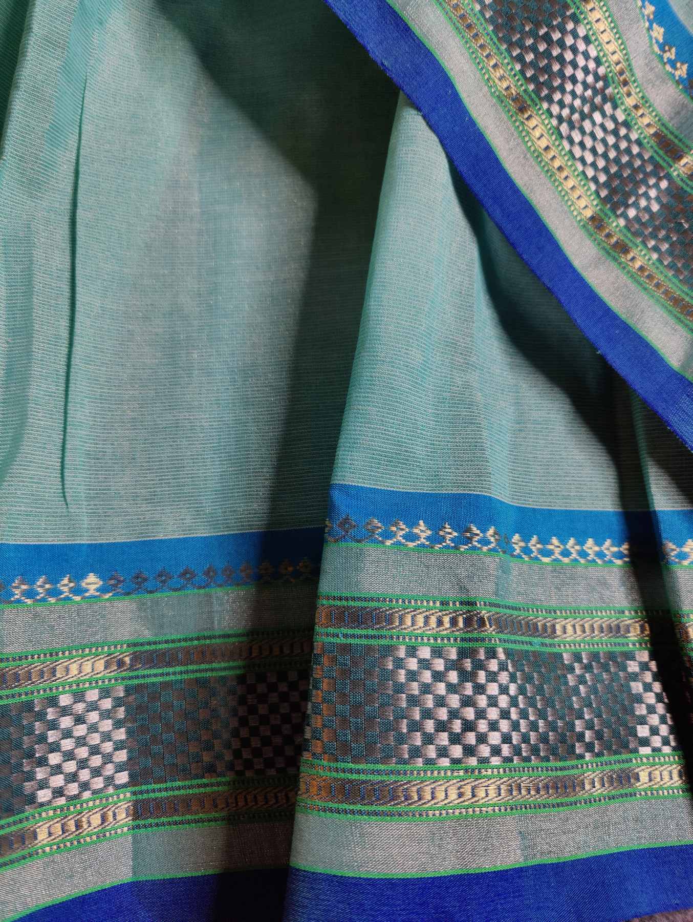 AQUA BLUE COTTON TISSUE PURE HANDLOOM PAITHANI SAREE