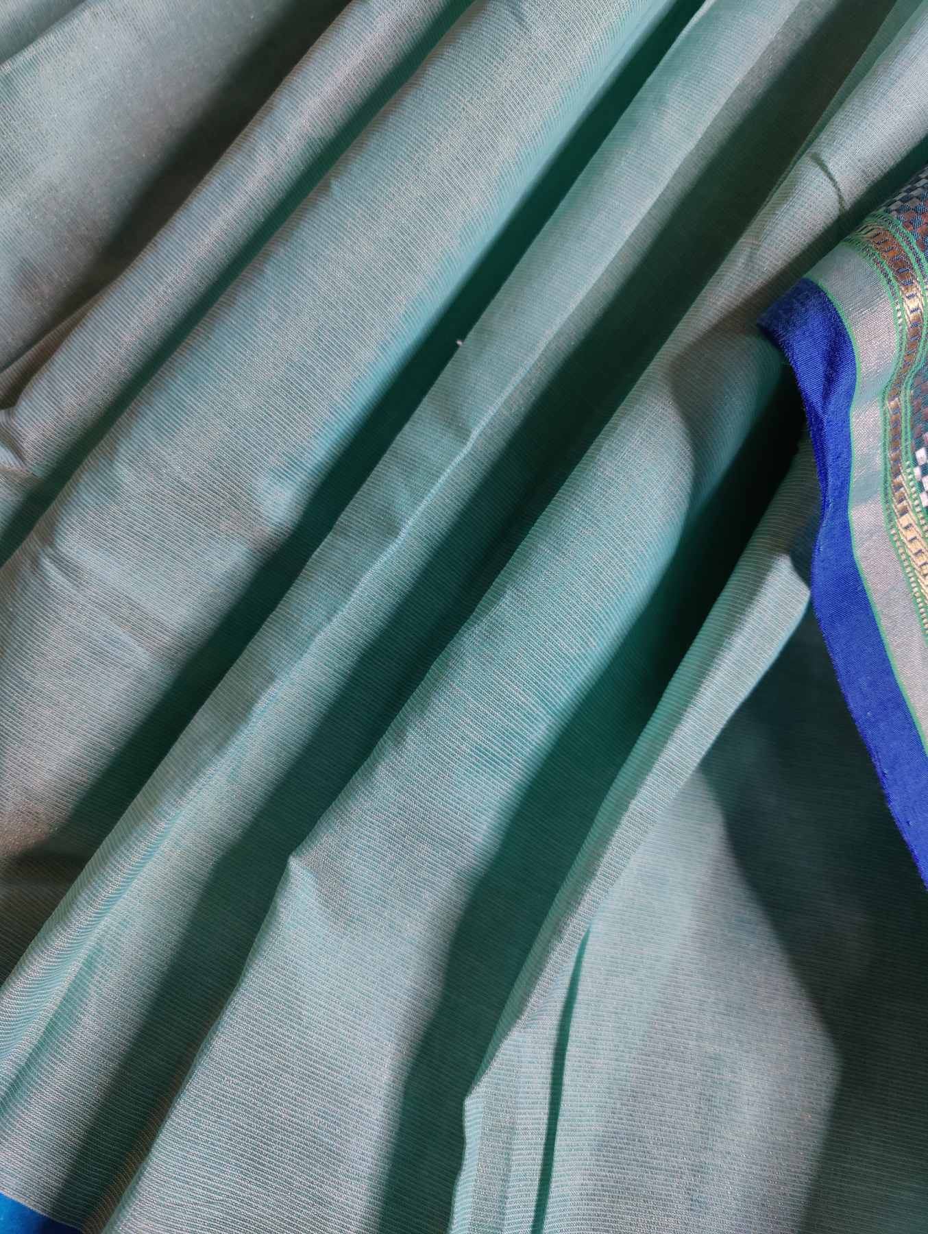 AQUA BLUE COTTON TISSUE PURE HANDLOOM PAITHANI SAREE