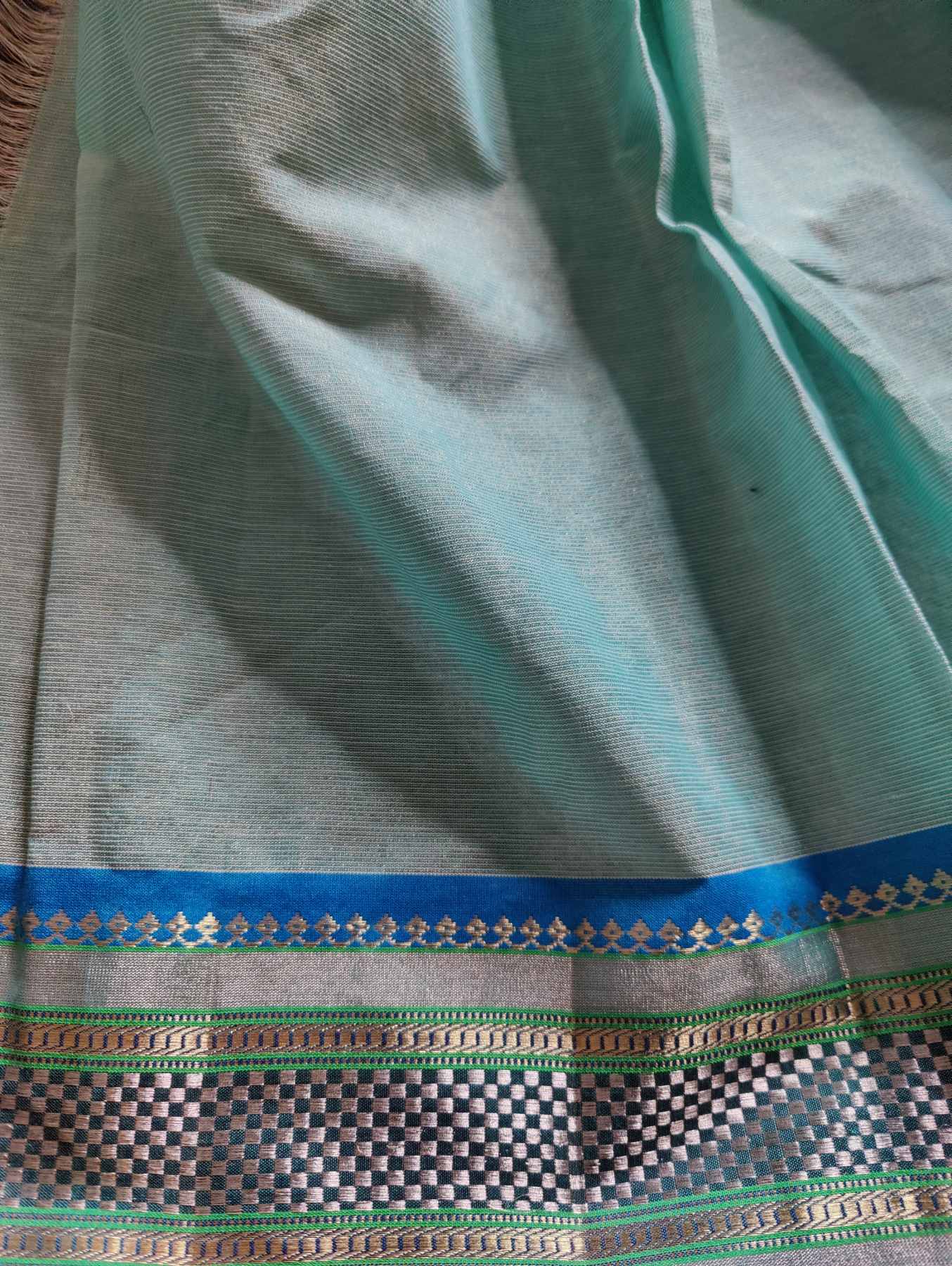 AQUA BLUE COTTON TISSUE PURE HANDLOOM PAITHANI SAREE