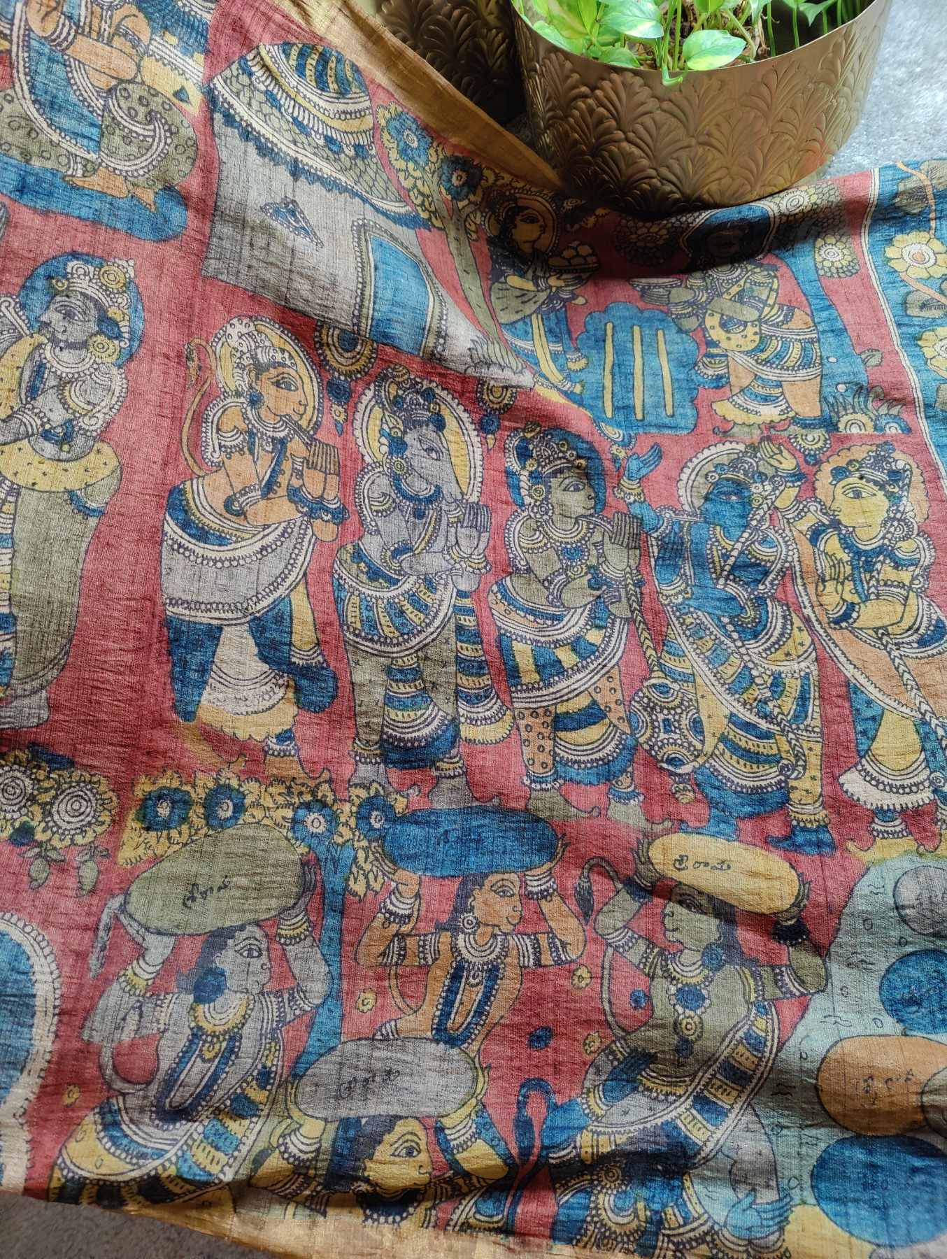 RED TUSSAR PURE HANDLOOM KALAMKARI DUPATTA