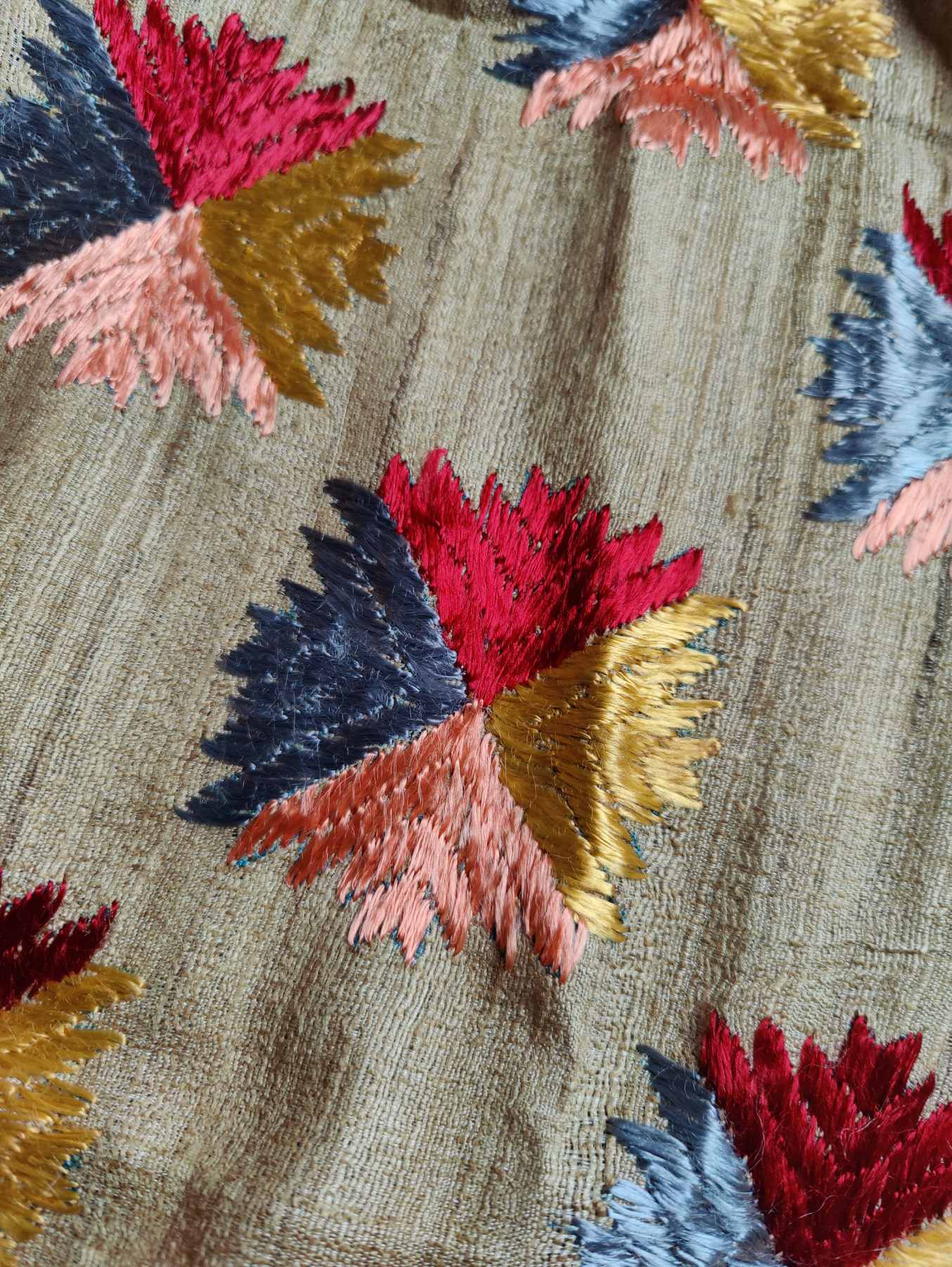 BEIGE TUSSAR SILK PURE HANDLOOM PHULKARI DUPATTA