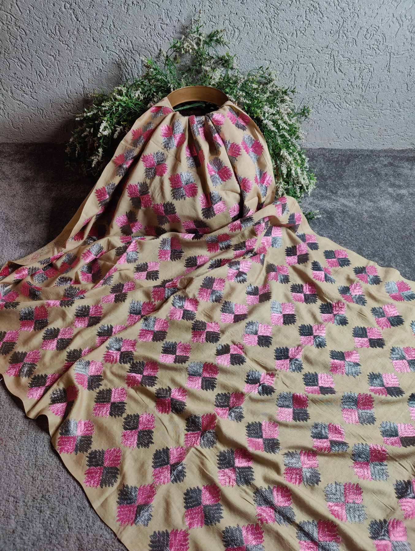 BROWN SILK PURE HANDLOOM PHULKARI DUPATTA