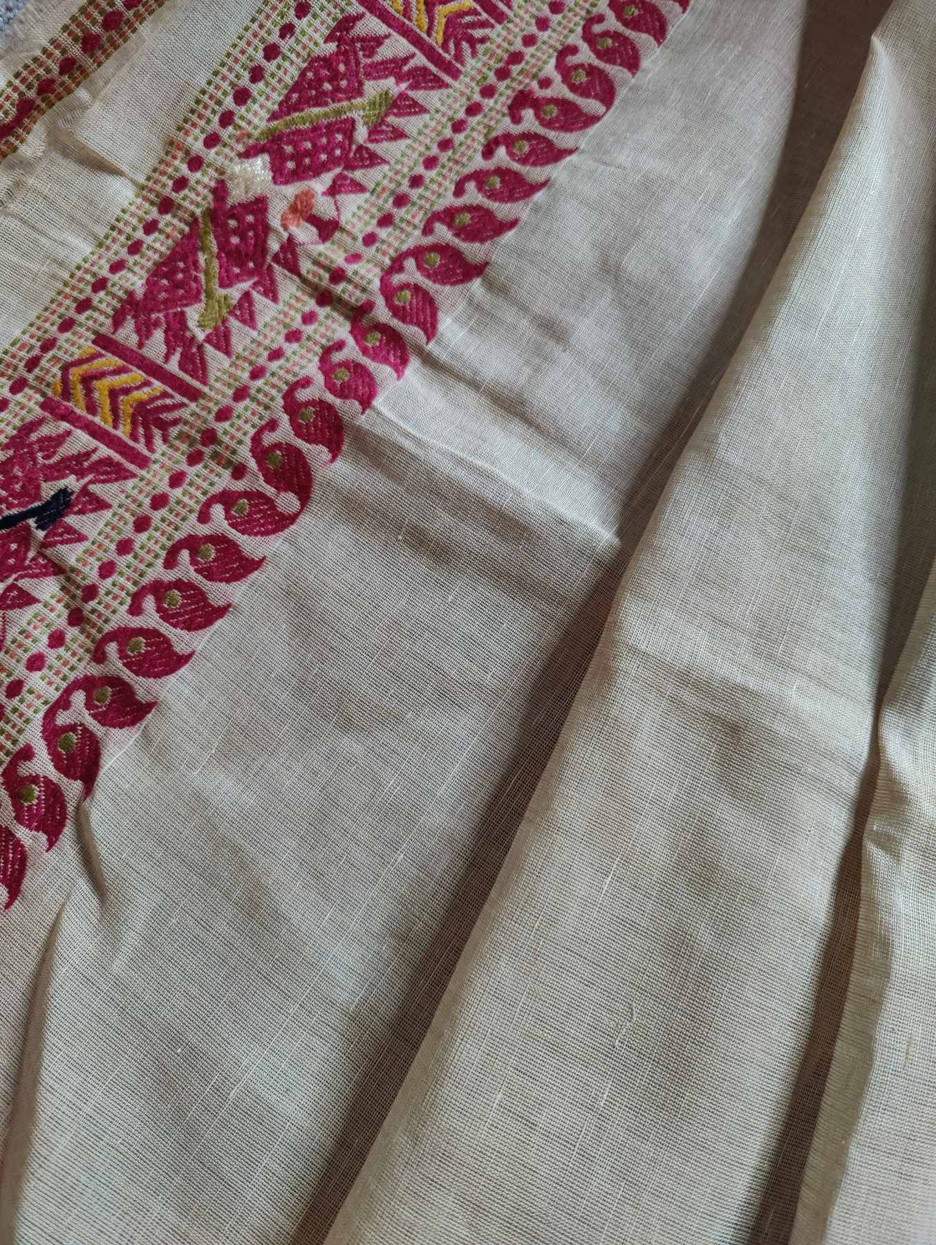 IVORY TUSSAR SILK PURE HANDLOOM ASSAMESE SAREE
