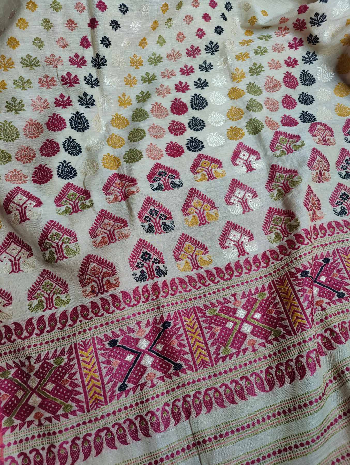 IVORY TUSSAR SILK PURE HANDLOOM ASSAMESE SAREE