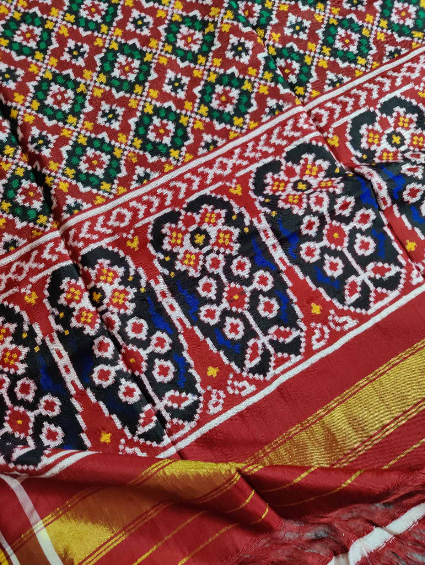 RED SILK PURE HANDLOOM PATAN PATOLA DOUBLE IKKAT DUPATTA