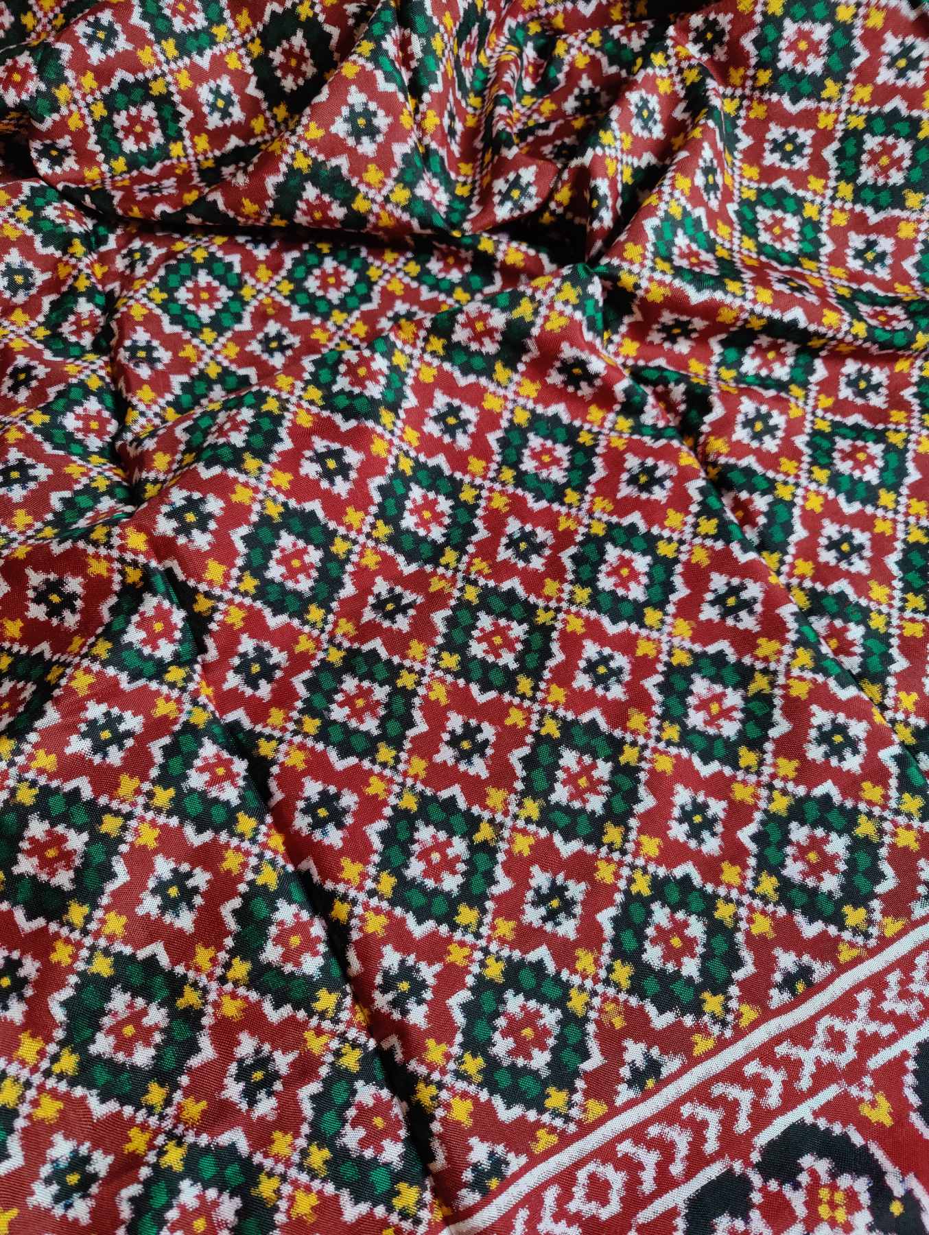 RED SILK PURE HANDLOOM PATAN PATOLA DOUBLE IKKAT DUPATTA