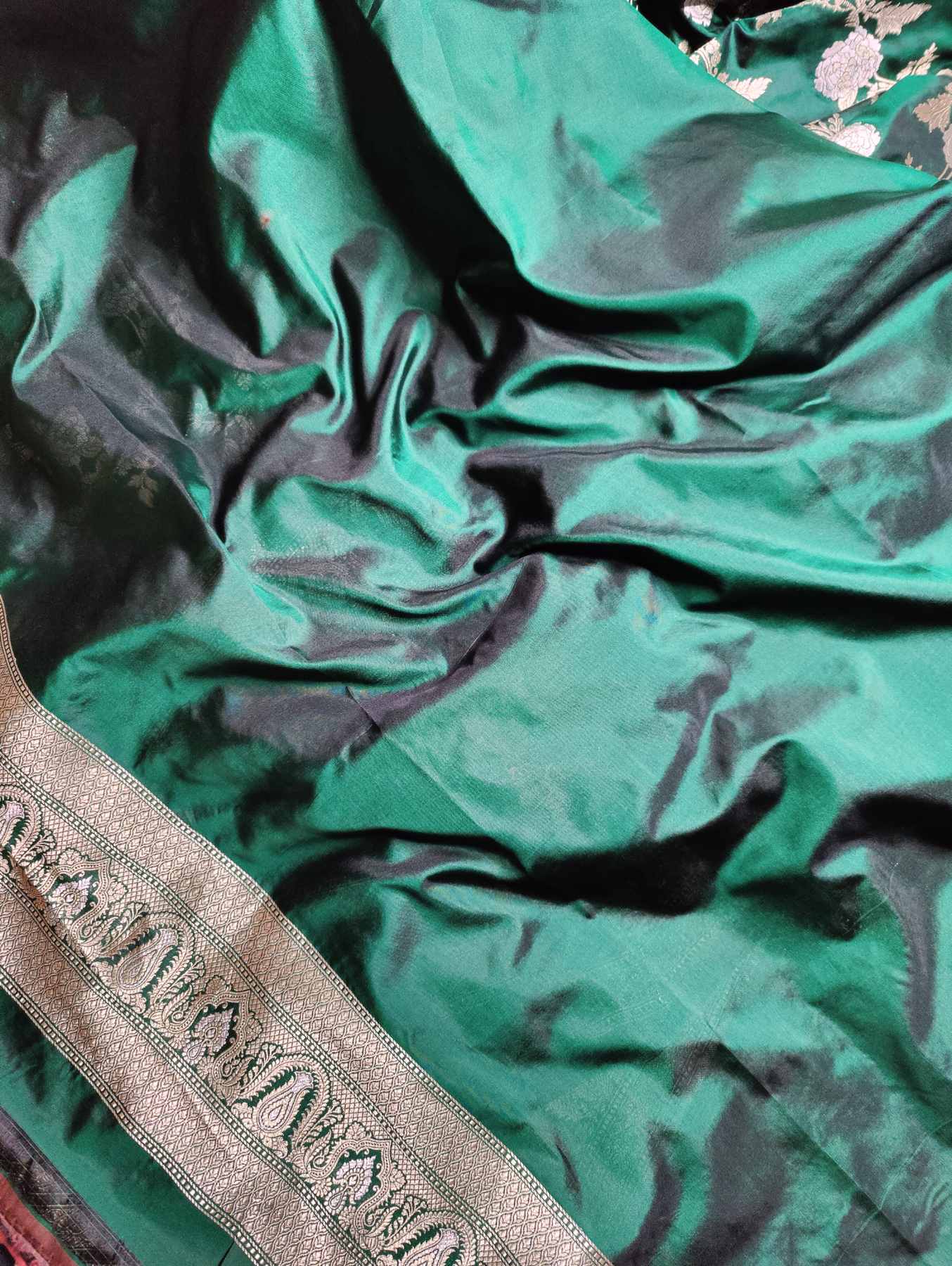 BOTTLE GREEN SILK PURE HANDLOOM BANARASI SAREE