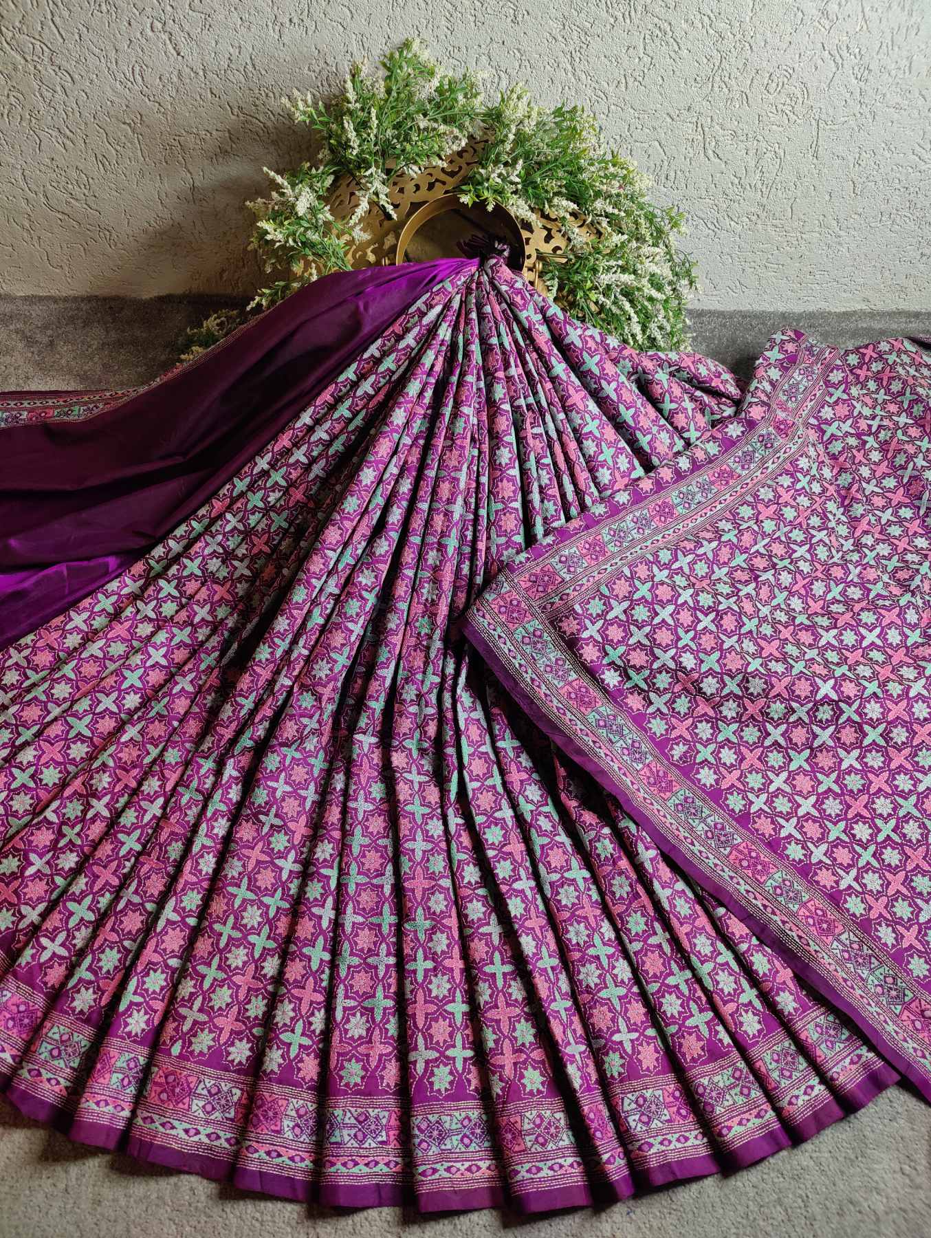 PURPLE SILK PURE HANDLOOM KANTHA SAREE