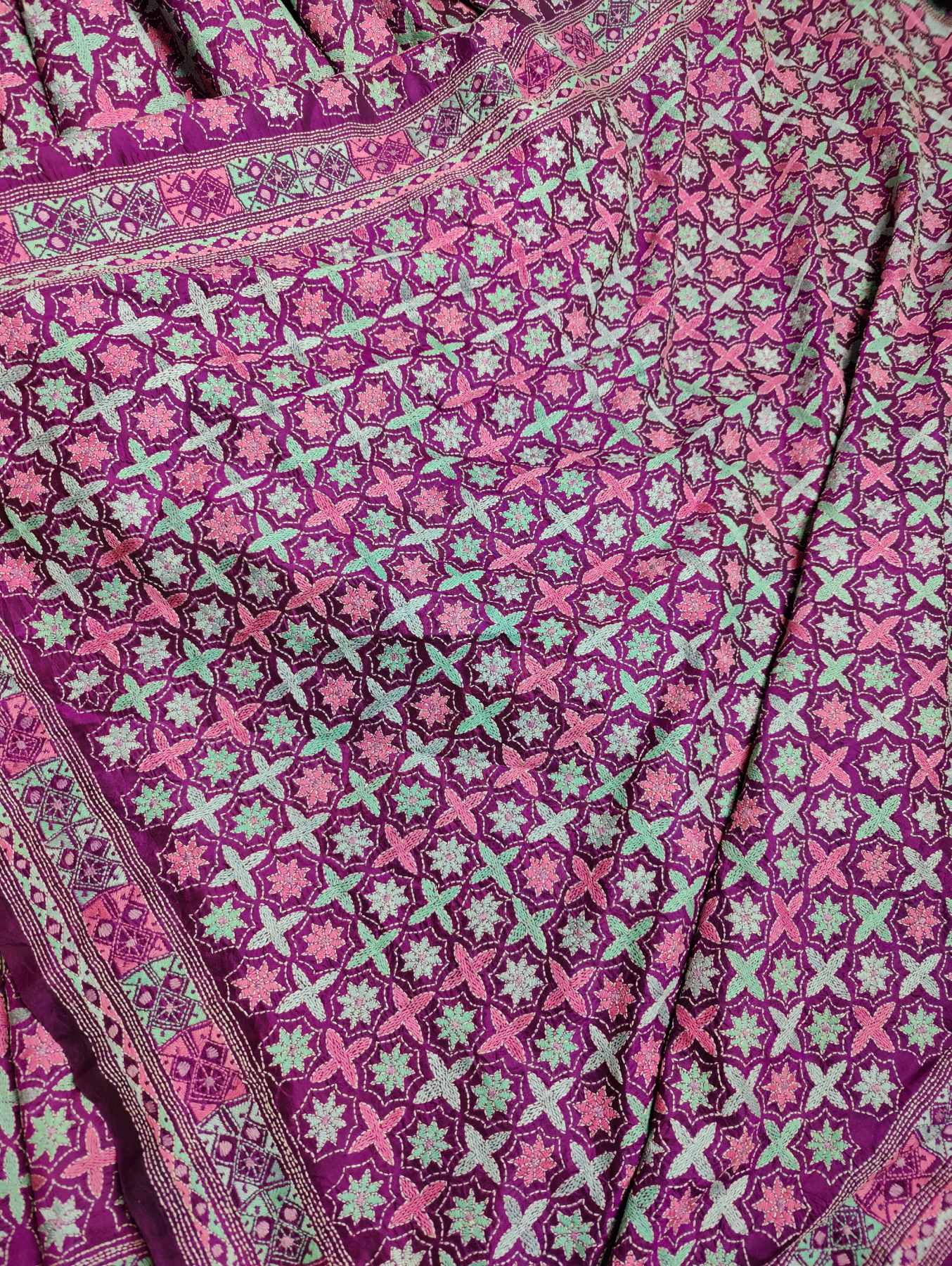 PURPLE SILK PURE HANDLOOM KANTHA SAREE