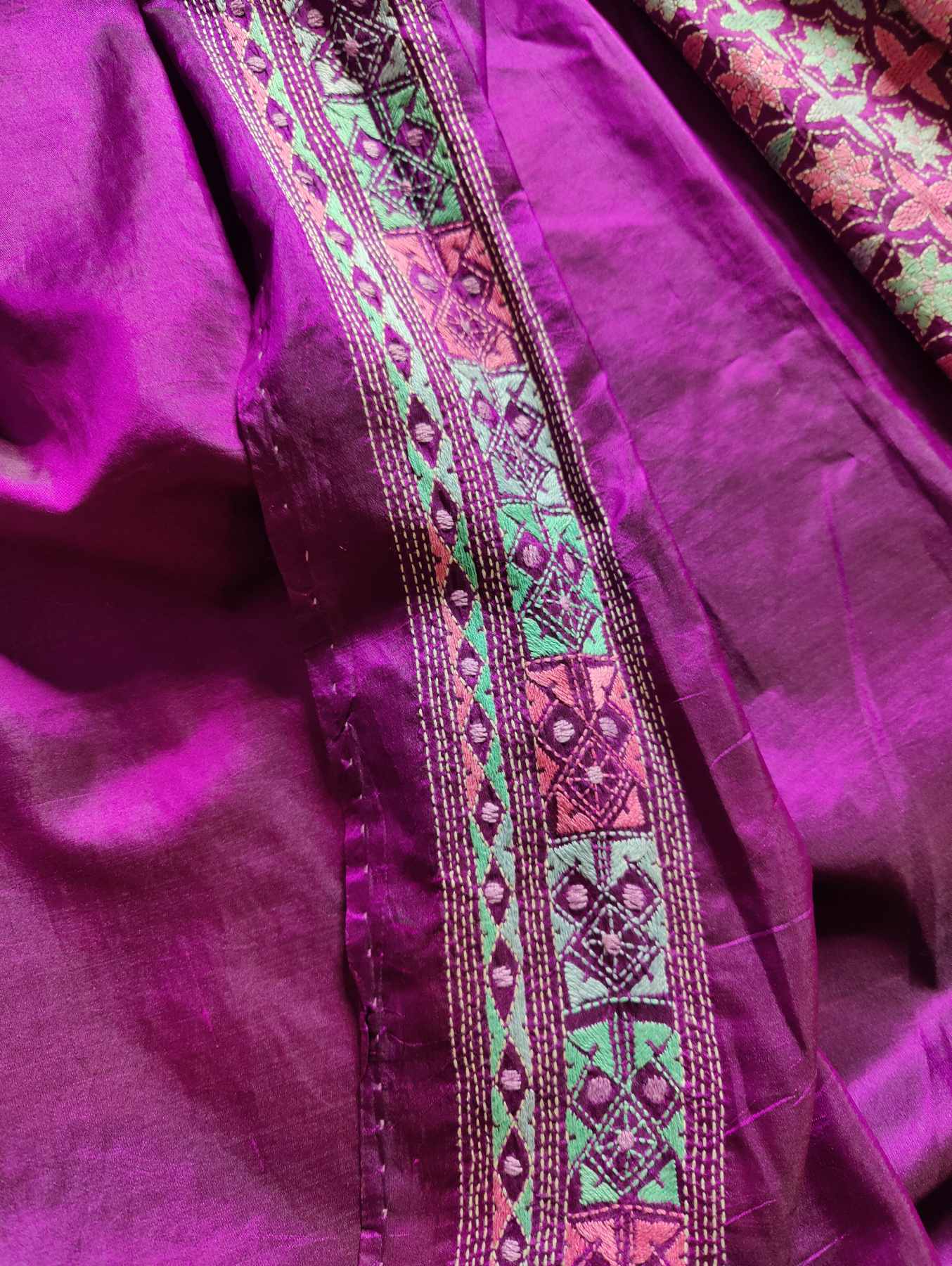 PURPLE SILK PURE HANDLOOM KANTHA SAREE