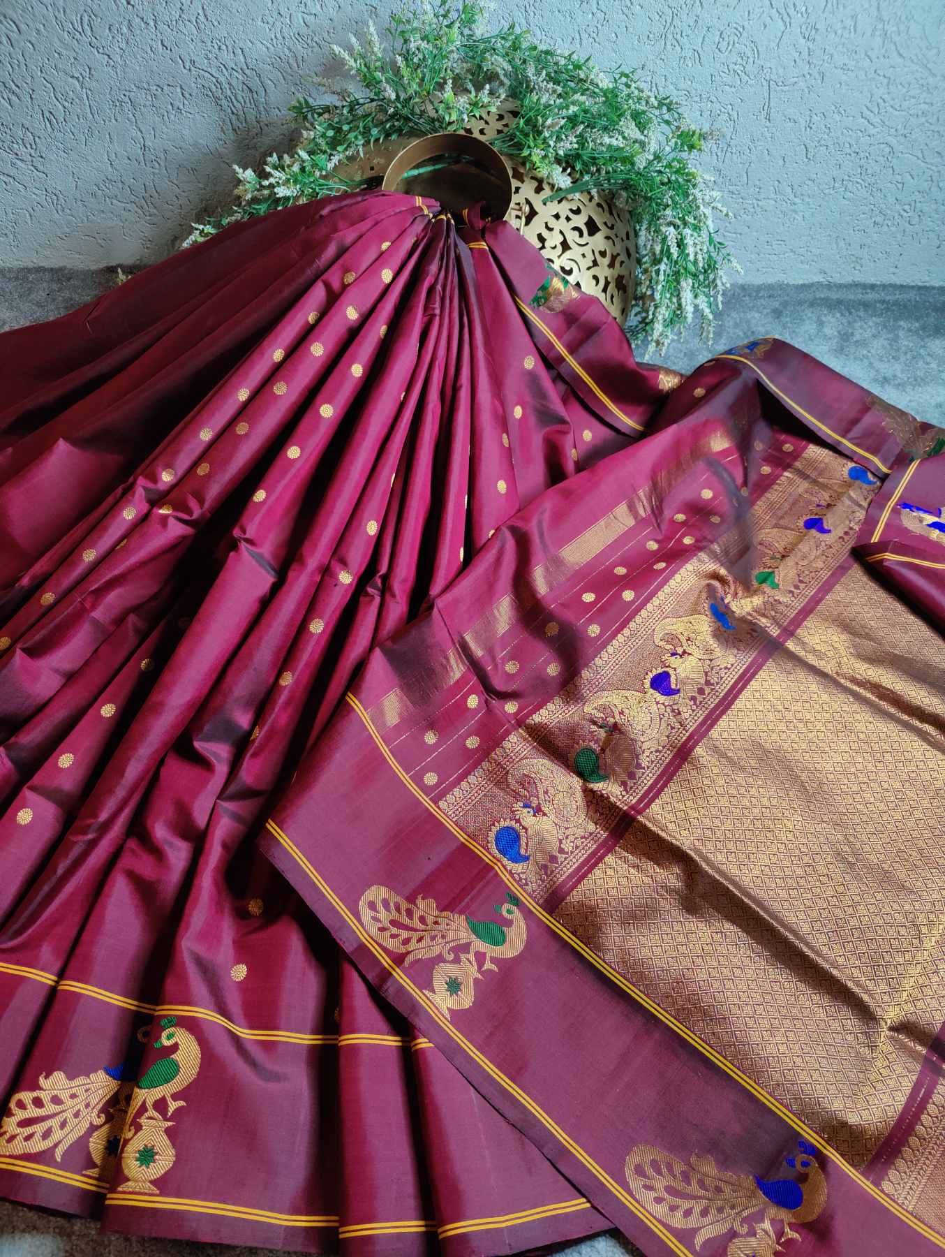 WINE MAROON SILK PURE HANDLOOM GADWAL SAREE