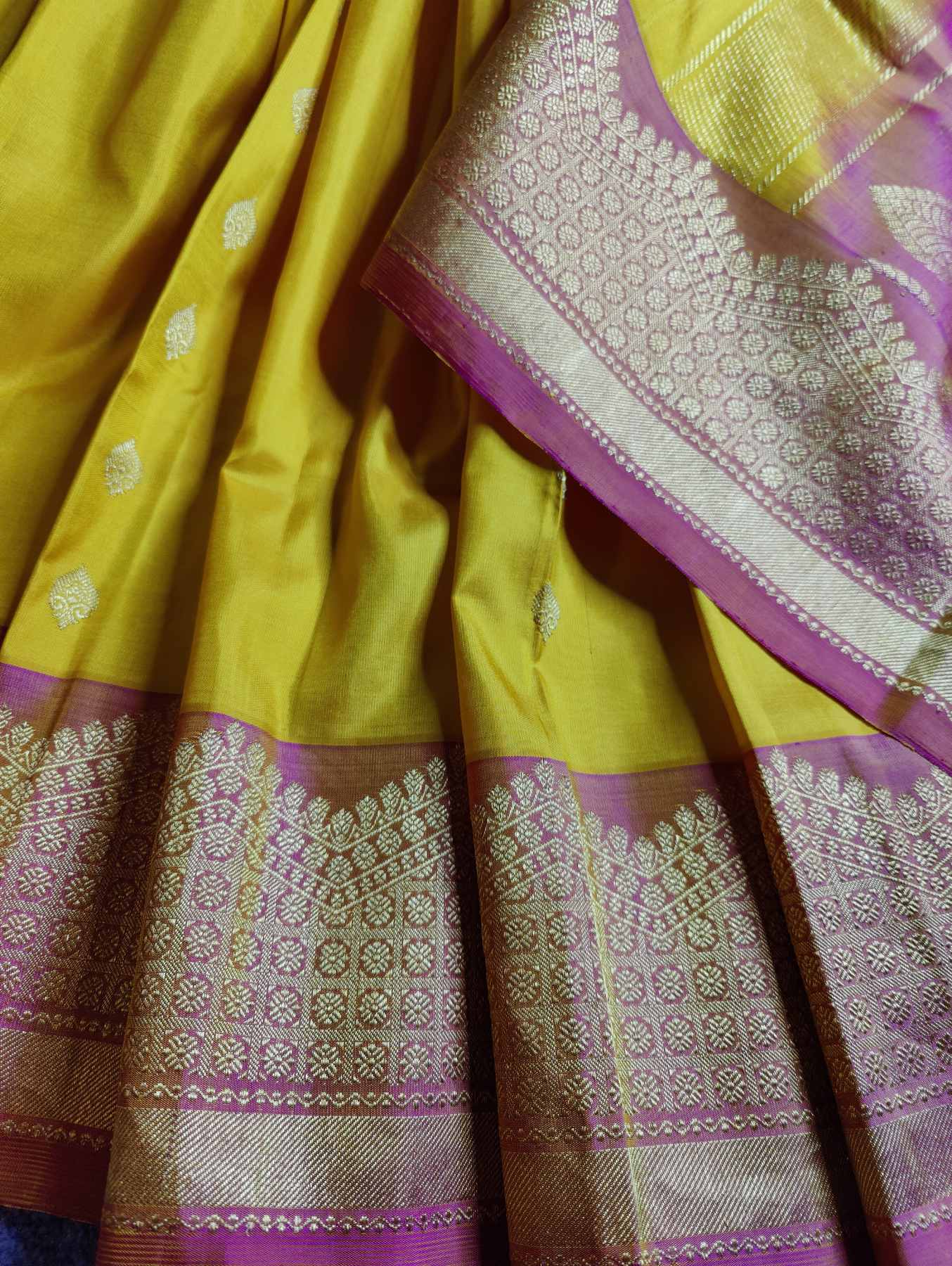 YELLOW PINK SILK PURE HANDLOOM GADWAL SAREE