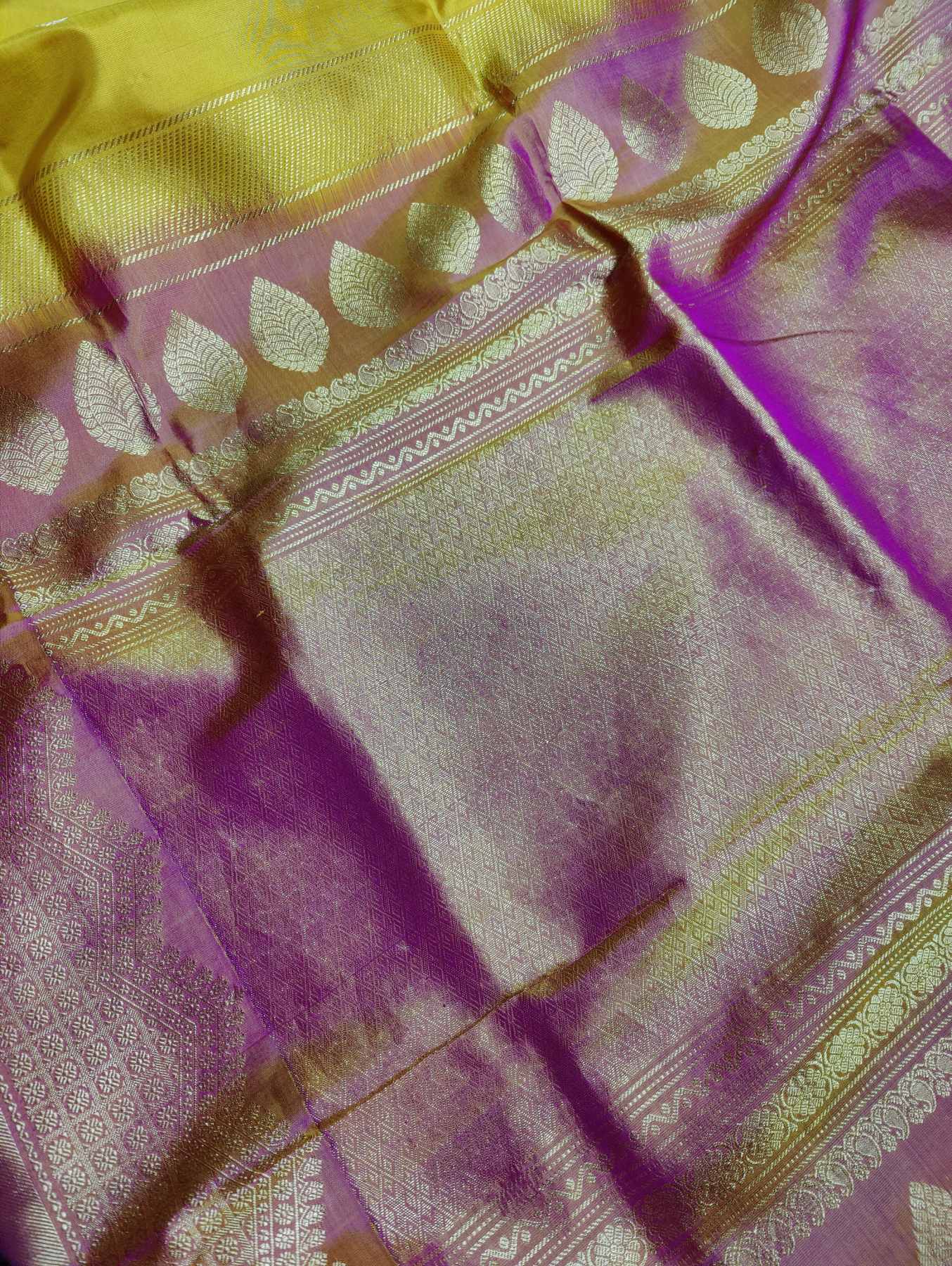 YELLOW PINK SILK PURE HANDLOOM GADWAL SAREE