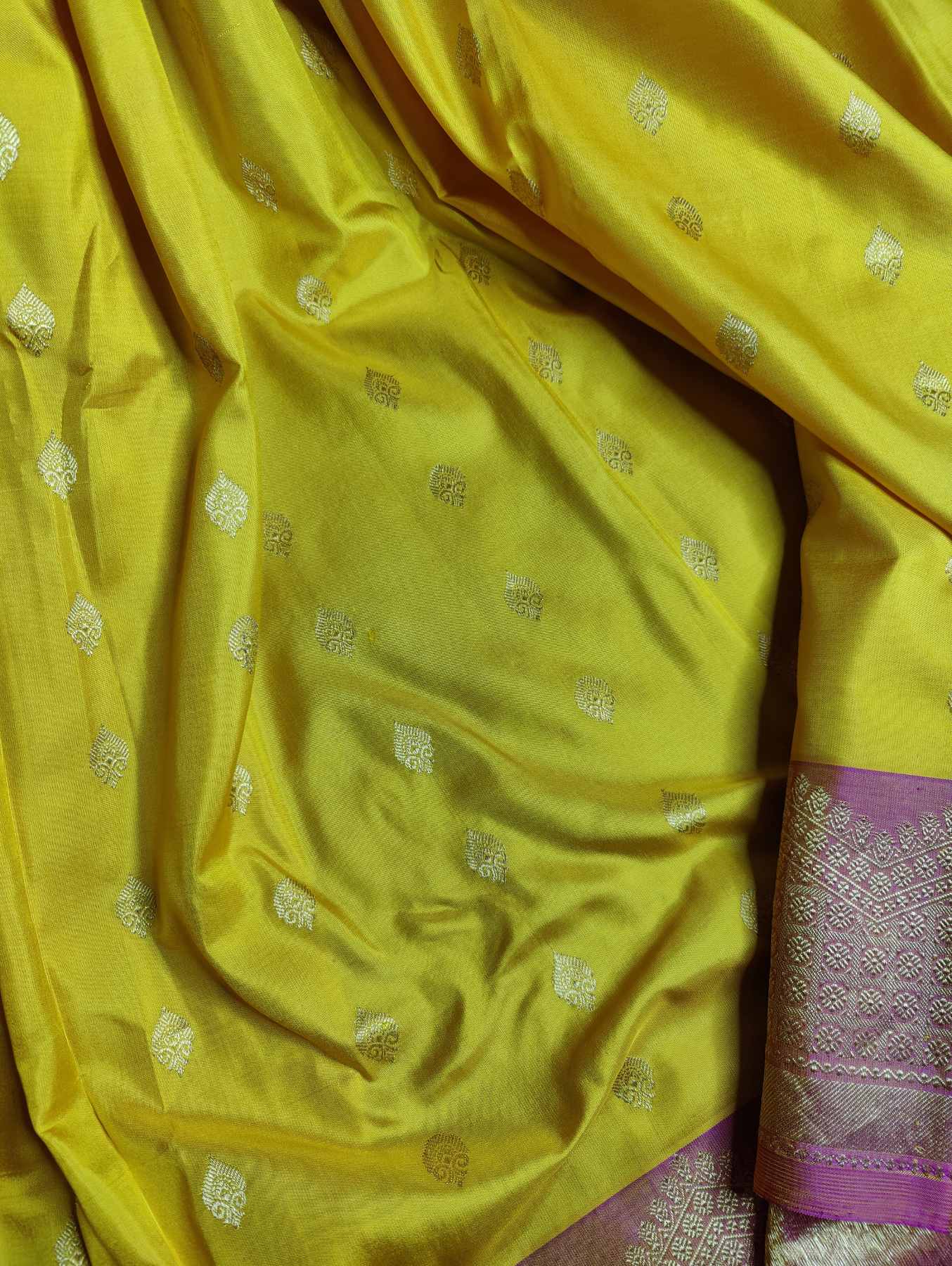 YELLOW PINK SILK PURE HANDLOOM GADWAL SAREE