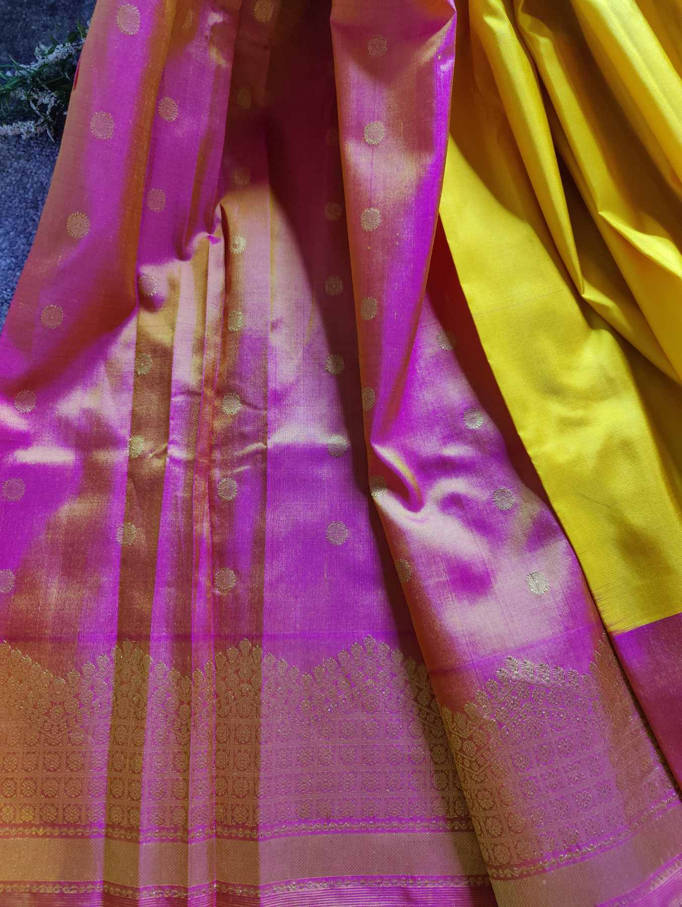 YELLOW PINK SILK PURE HANDLOOM GADWAL SAREE